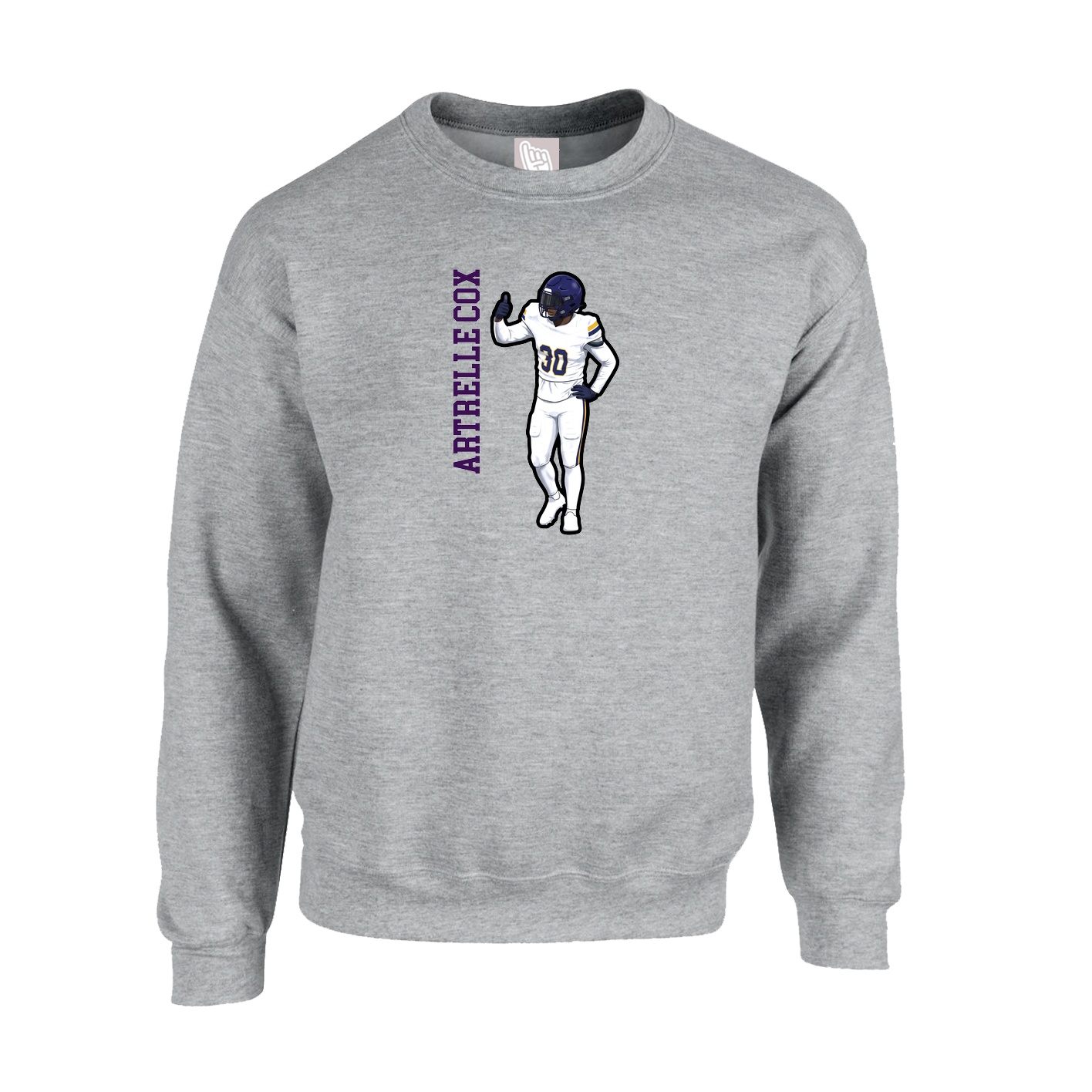 Fleece Crew — Name Vertical in Grey