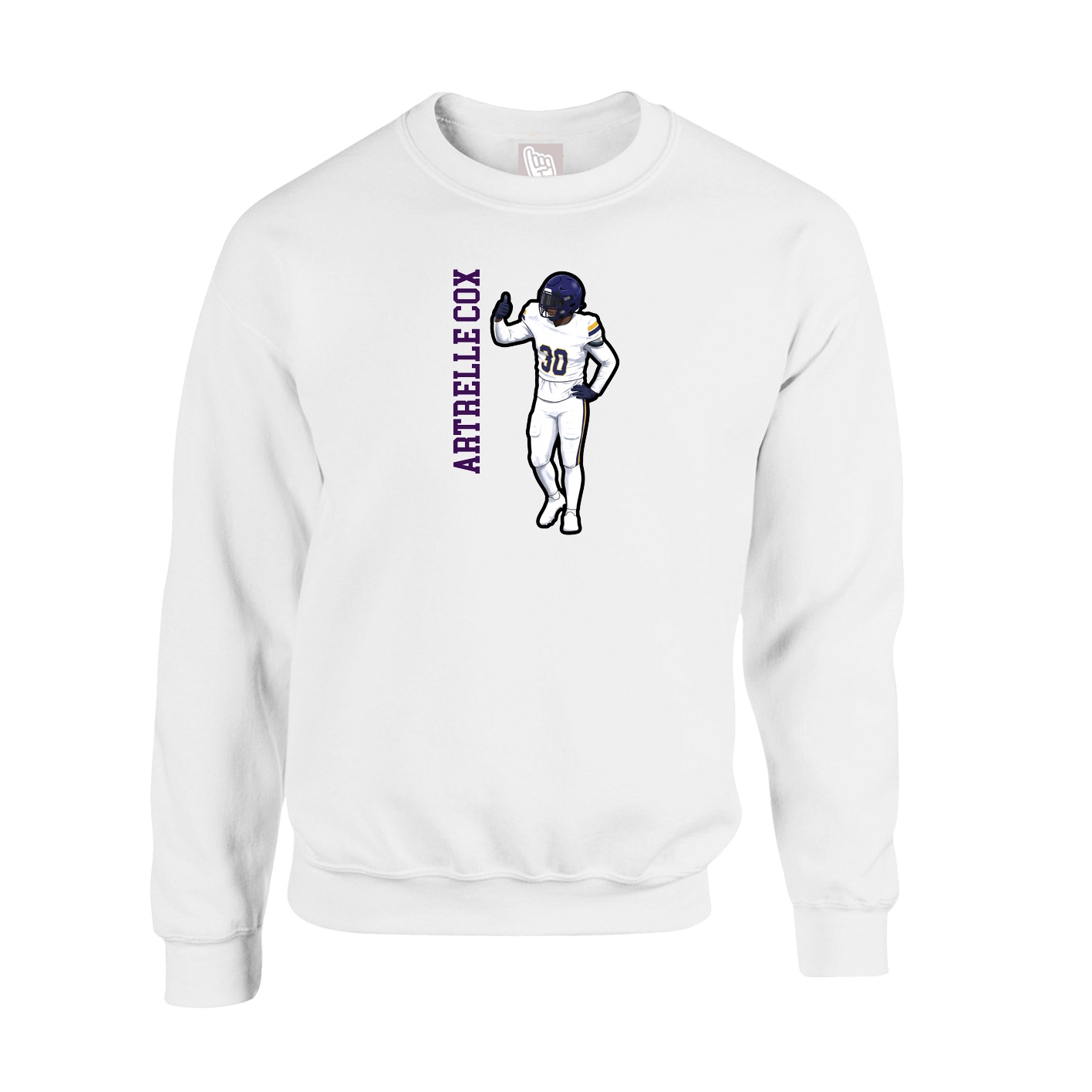 Fleece Crew — Name Vertical in White