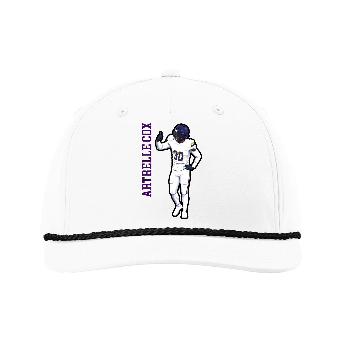 Five-Panel Classic Rope Cap — Name Vertical in White