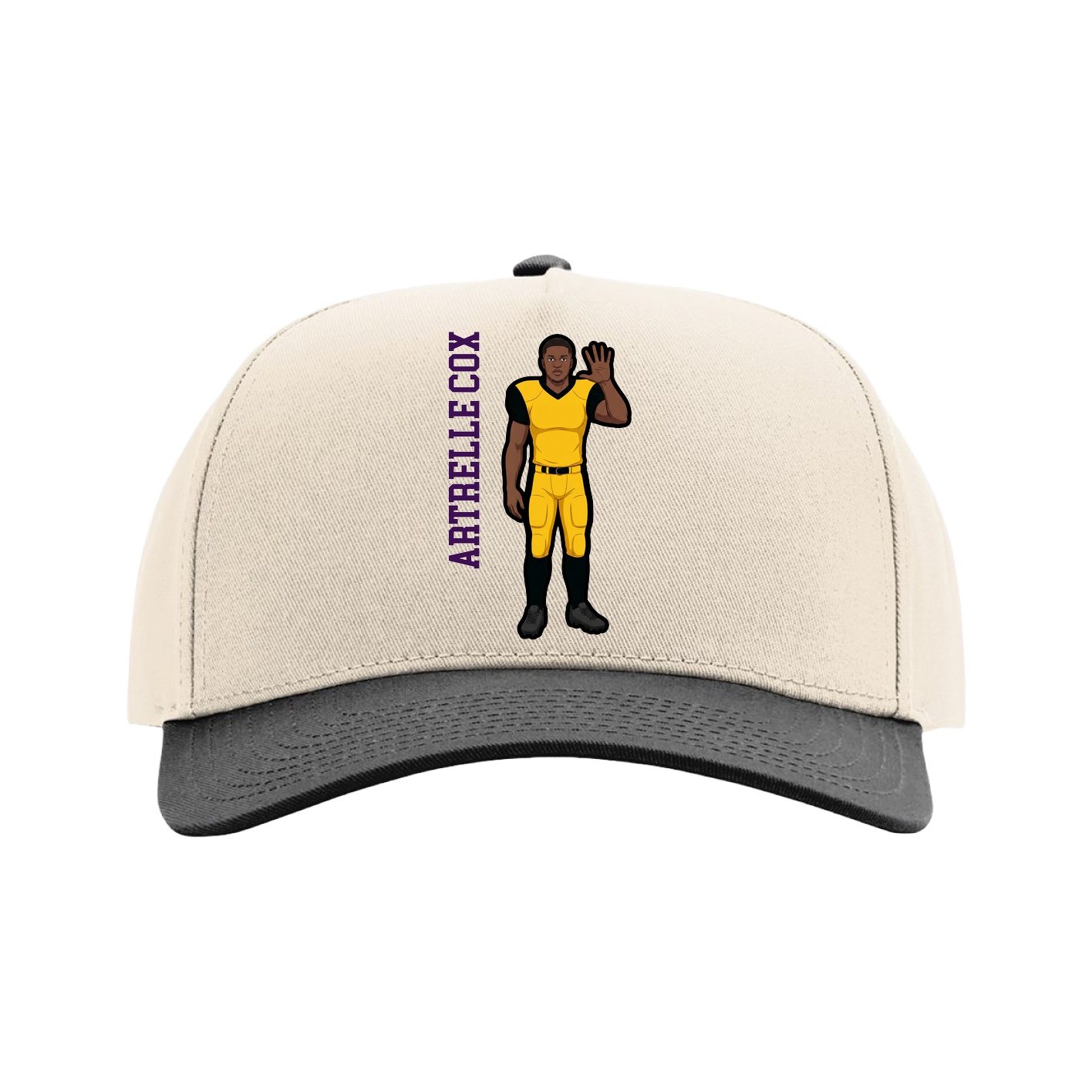 Full Fabric Five-Panel Champ Cap — Name Vertical in Cream/Black