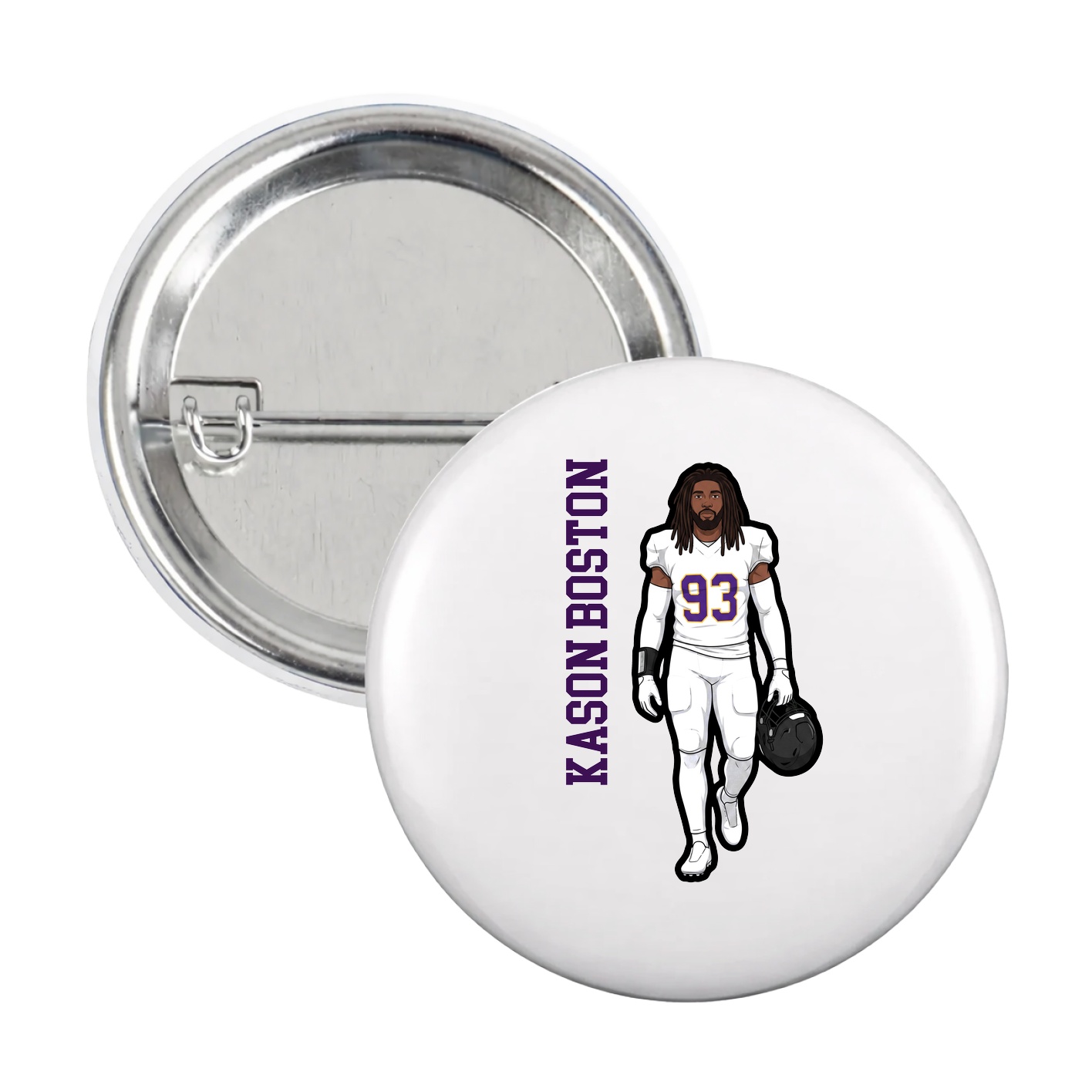 Game Day Button — Name Vertical in White