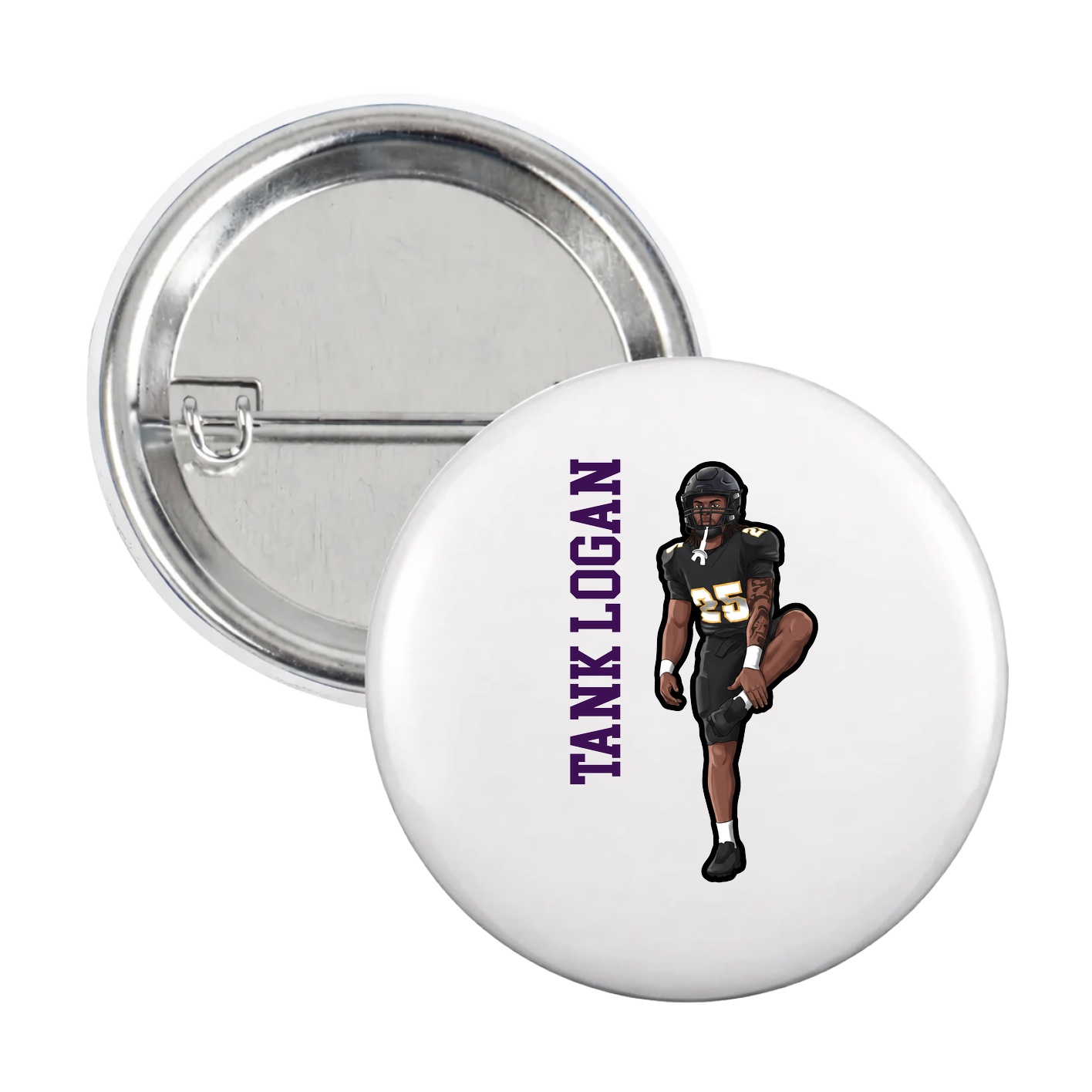 Game Day Button — Name Vertical in White