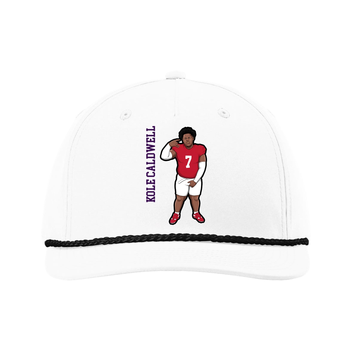 Five-Panel Classic Rope Cap — Name Vertical in White