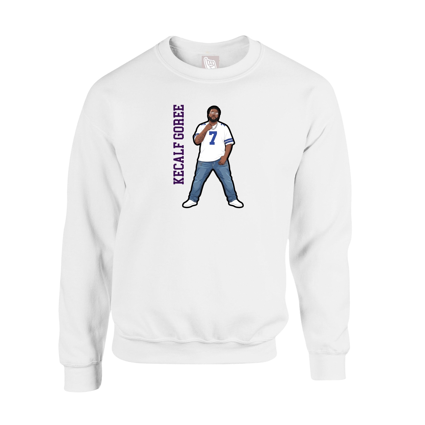 Fleece Crew — Name Vertical in White
