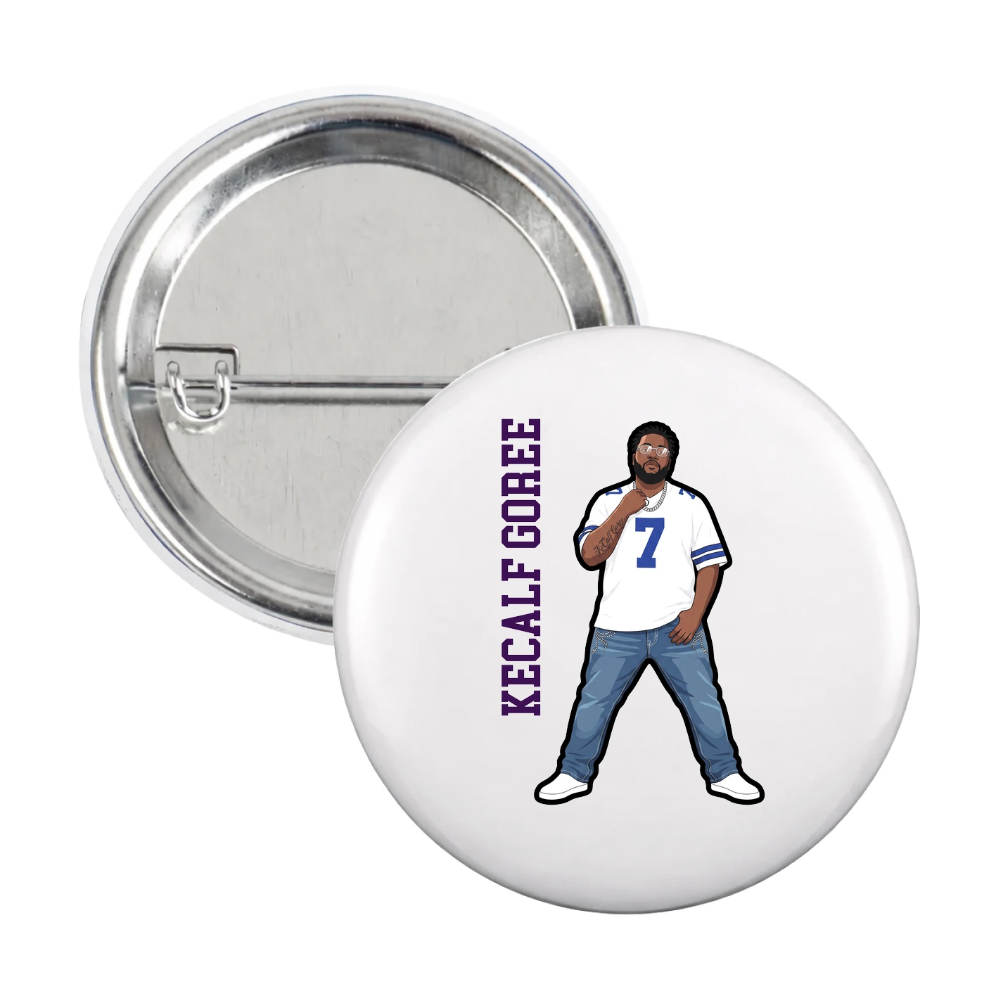 Game Day Button — Name Vertical in White