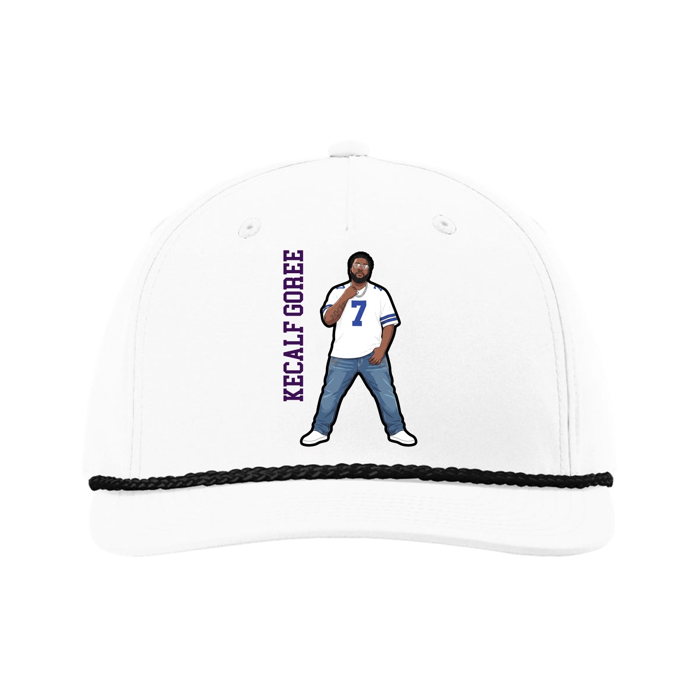 Five-Panel Classic Rope Cap — Name Vertical in White