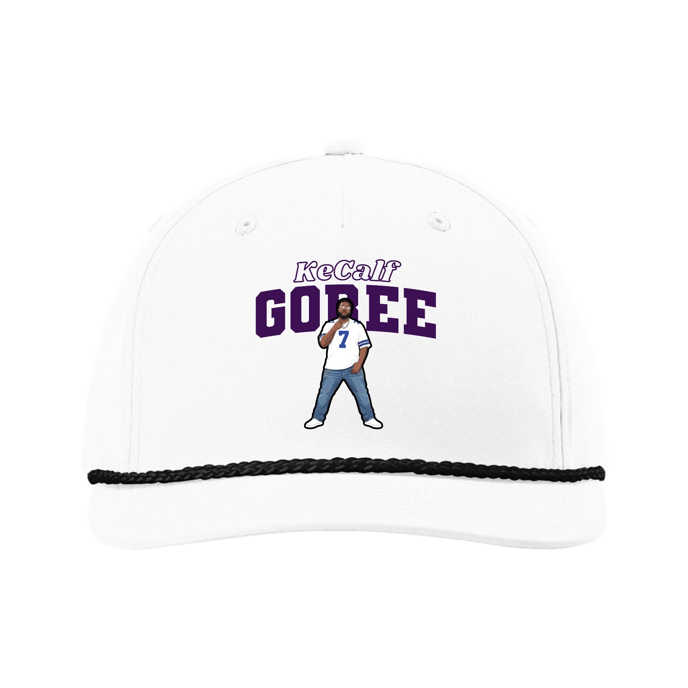 Five-Panel Classic Rope Cap — Name Arch in White