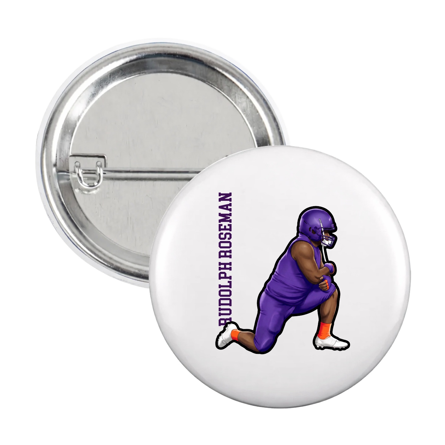 Game Day Button — Name Vertical in White