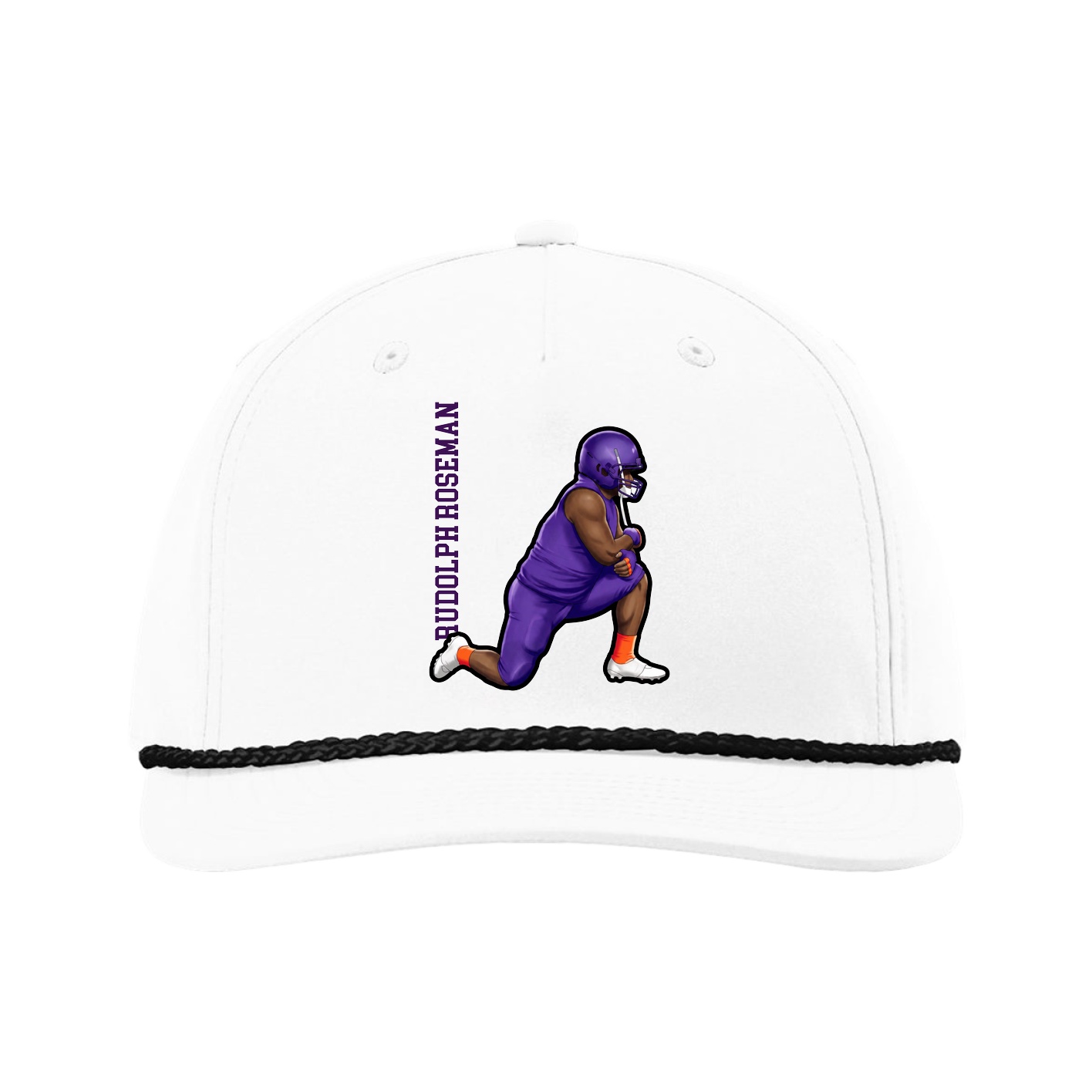 Five-Panel Classic Rope Cap — Name Vertical in White
