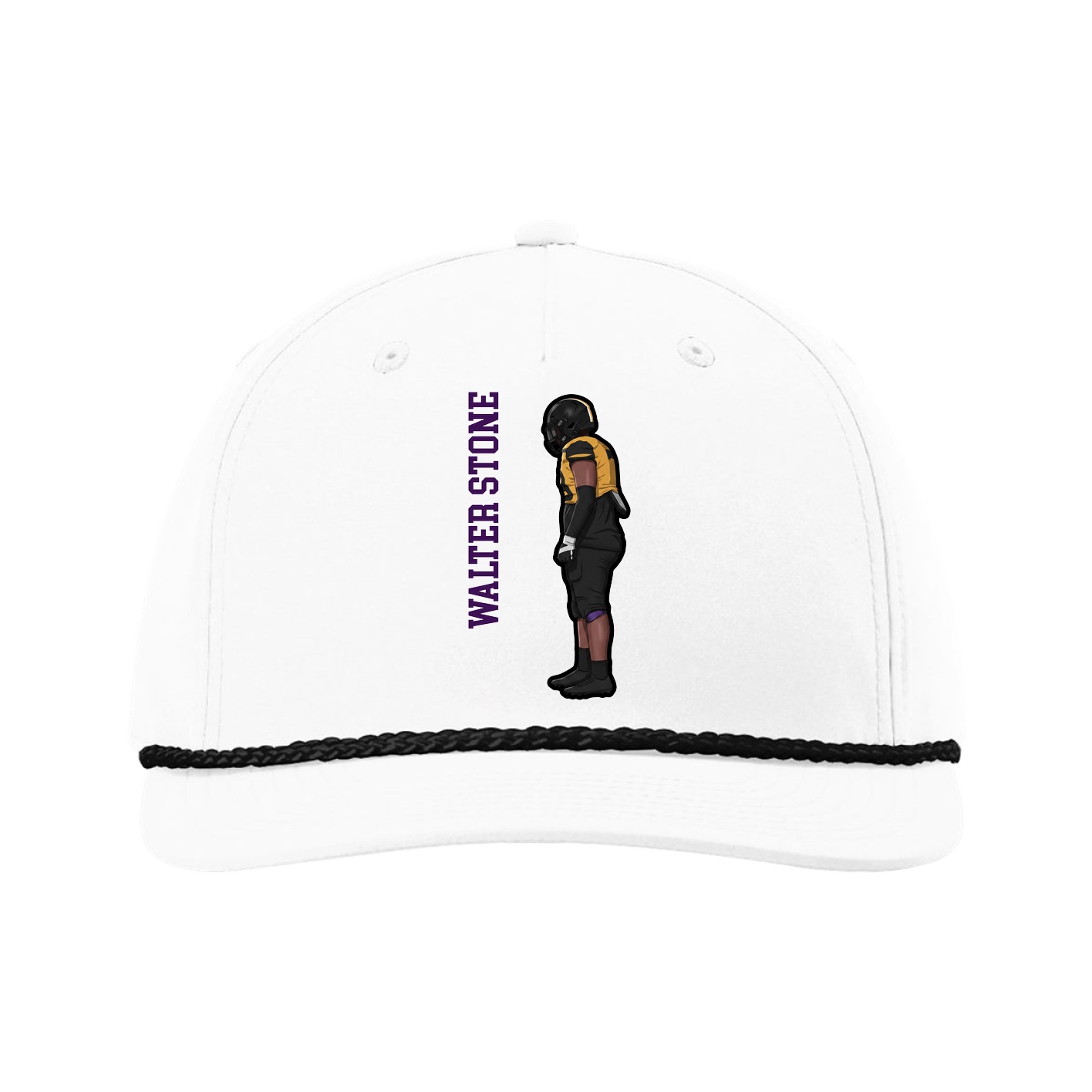 Five-Panel Classic Rope Cap — Name Vertical in White