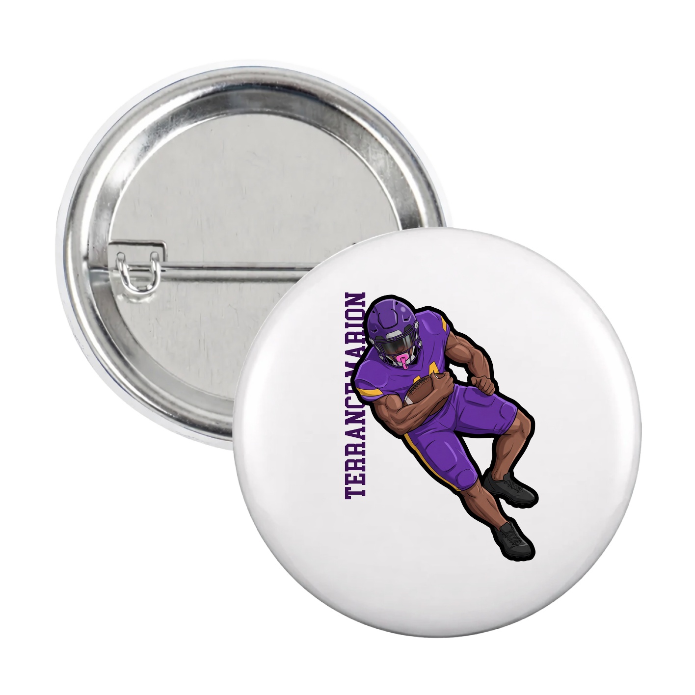 Game Day Button — Name Vertical in White