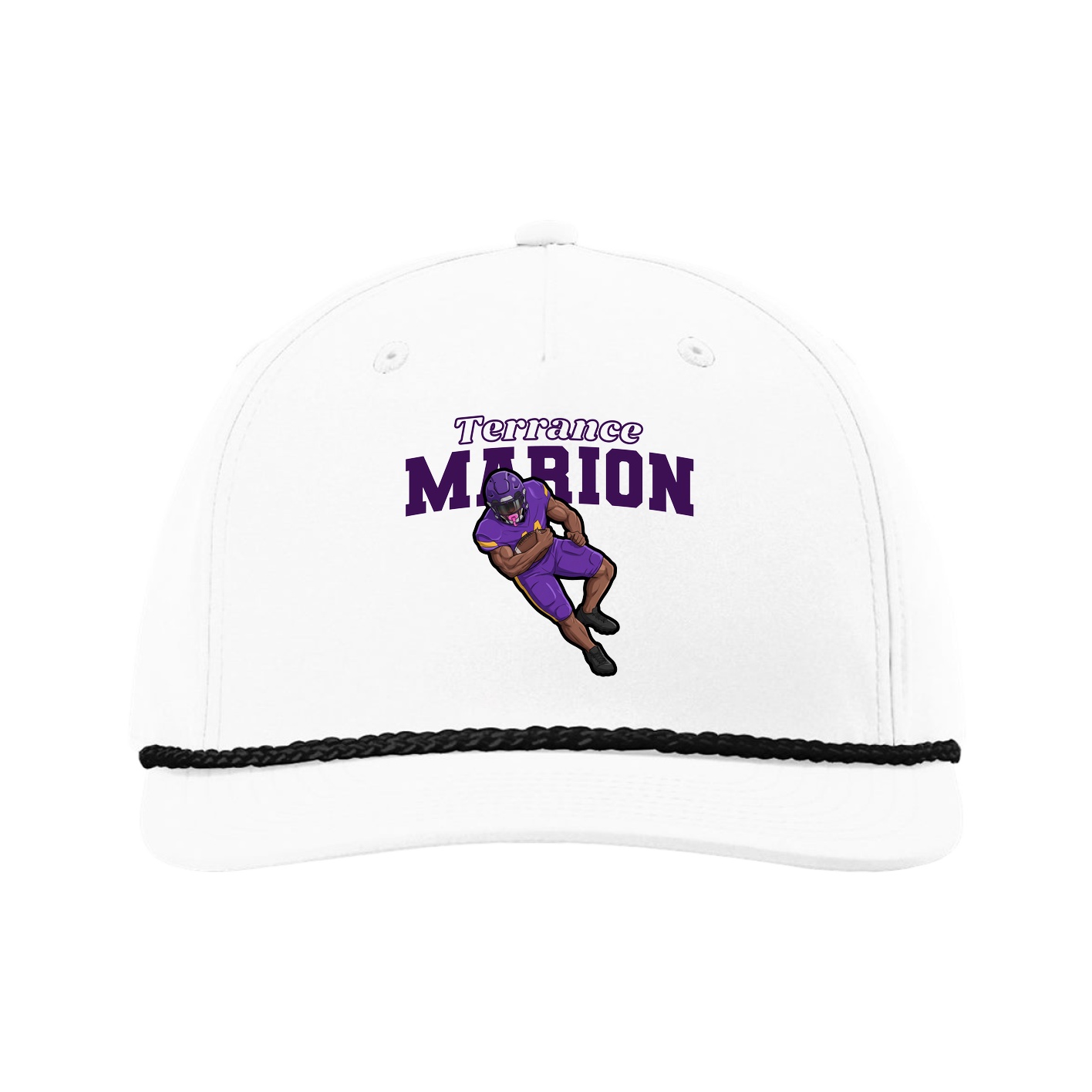 Five-Panel Classic Rope Cap — Name Arch in White