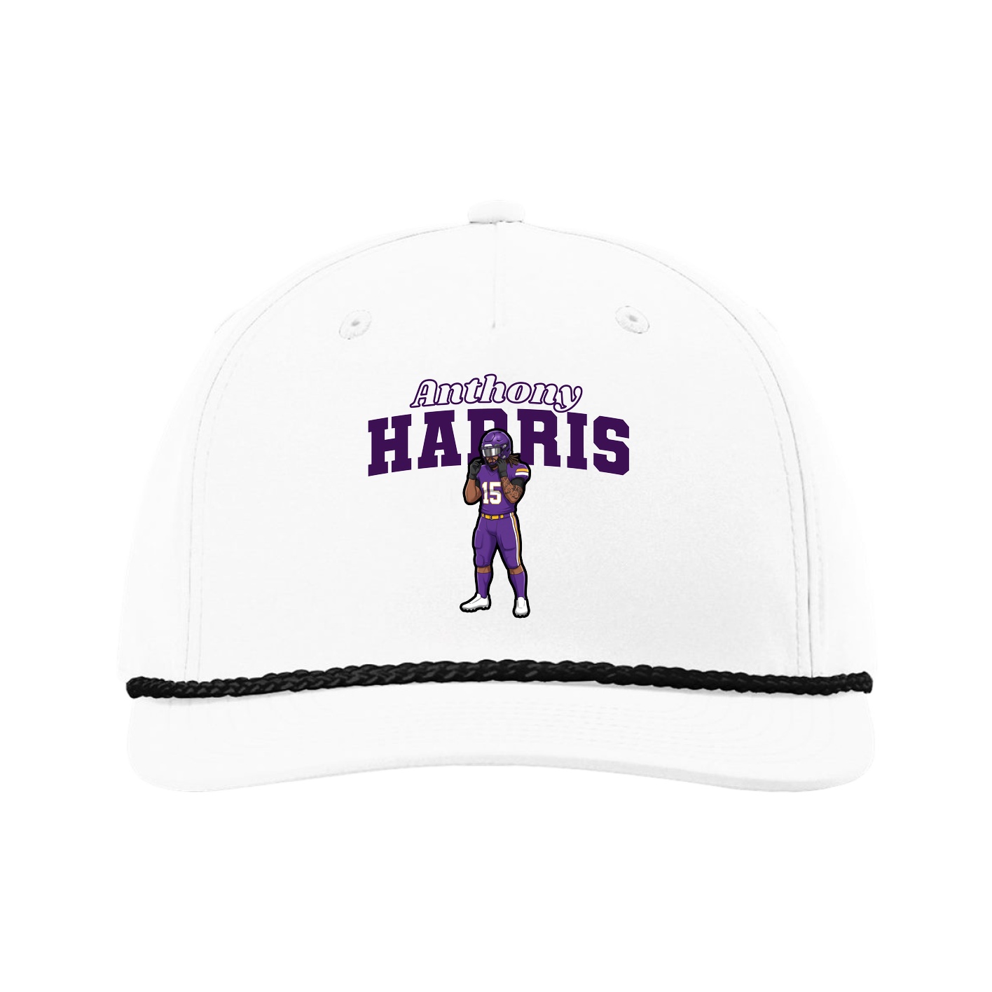Five-Panel Classic Rope Cap — Name Arch in White