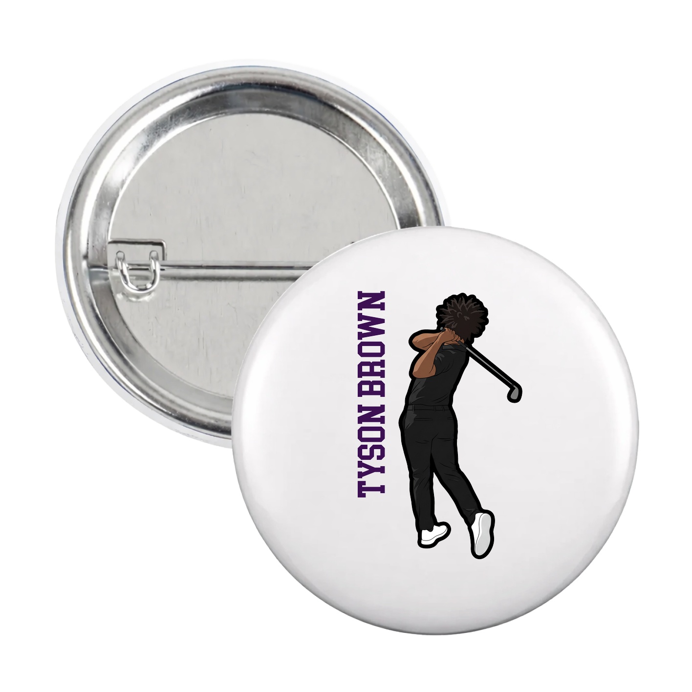 Game Day Button — Name Vertical in White