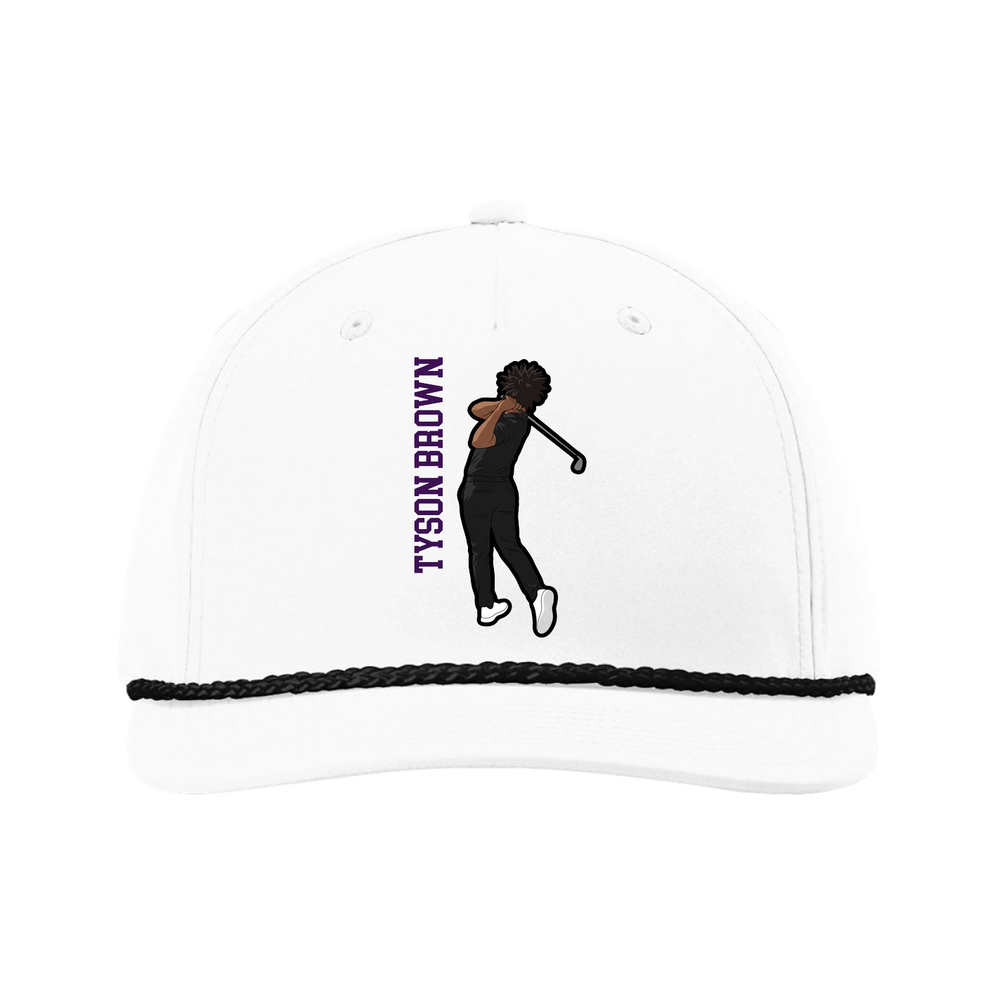 Five-Panel Classic Rope Cap — Name Vertical in White