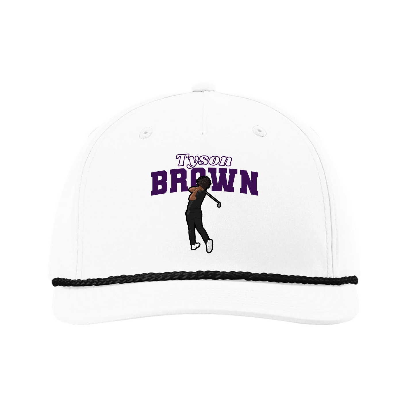 Five-Panel Classic Rope Cap — Name Arch in White