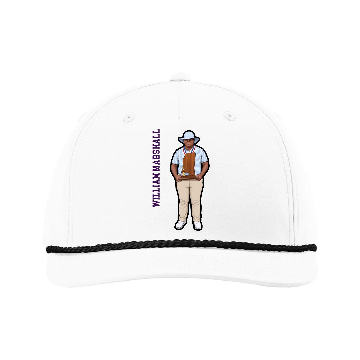 Five-Panel Classic Rope Cap — Name Vertical in White