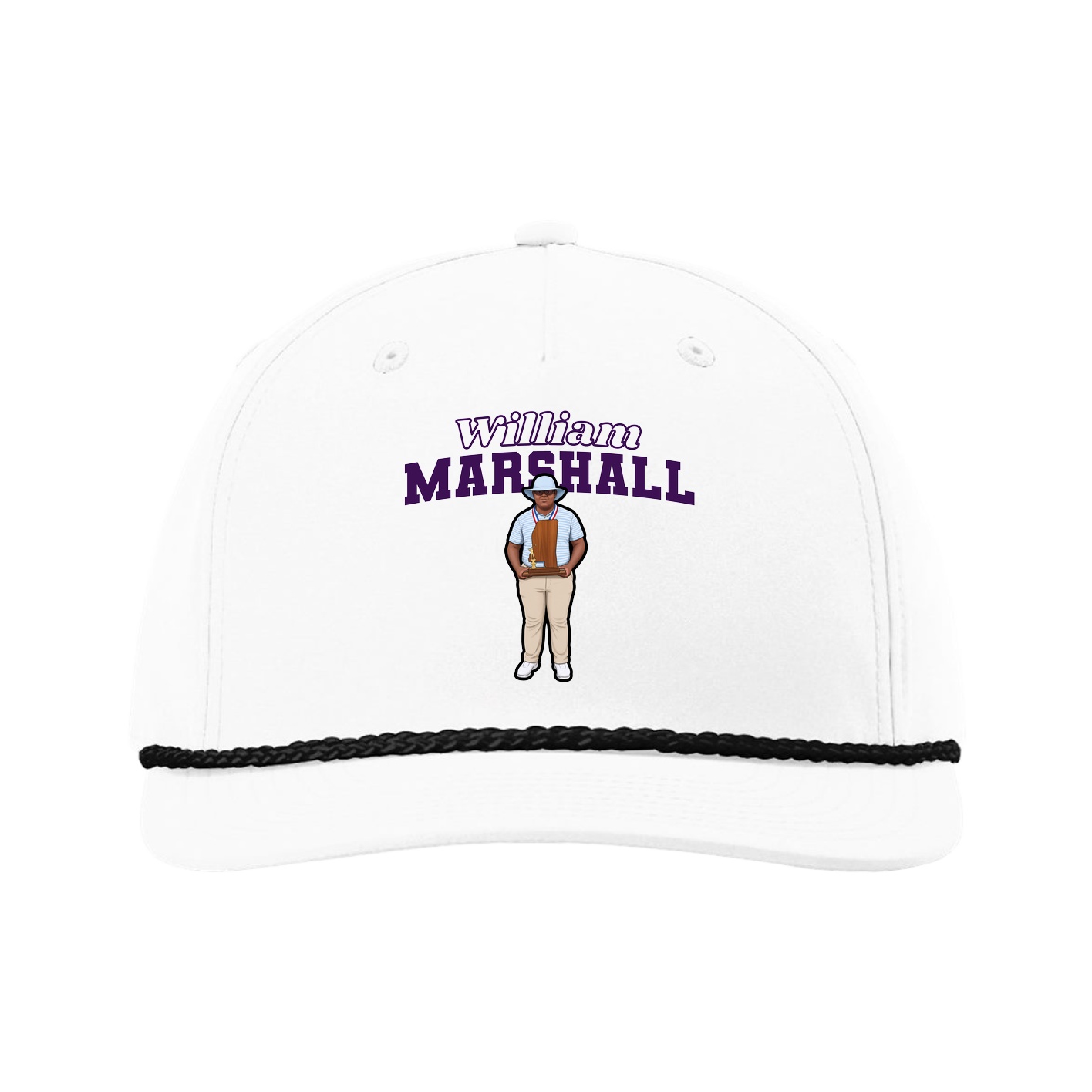 Five-Panel Classic Rope Cap — Name Arch in White
