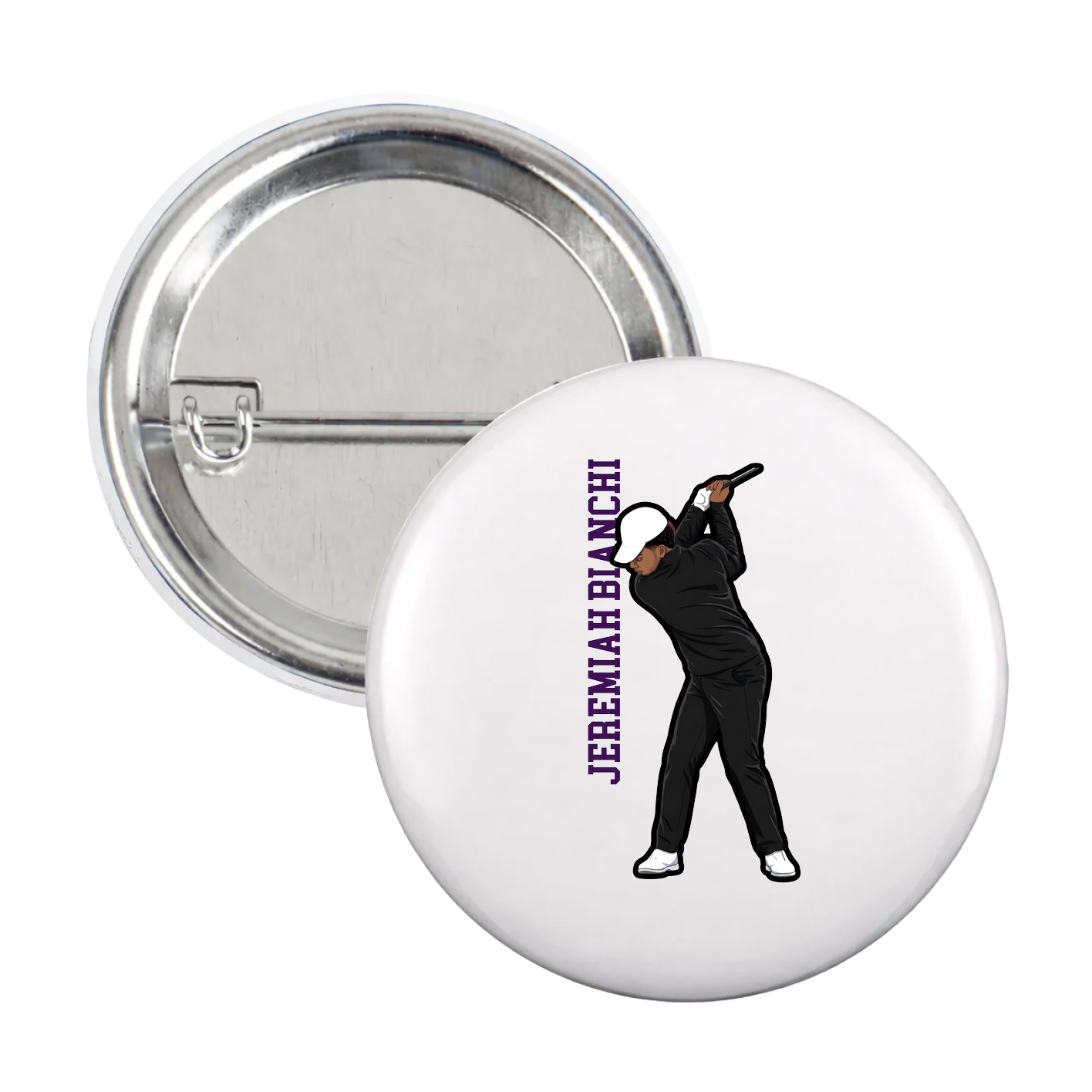 Game Day Button — Name Vertical in White