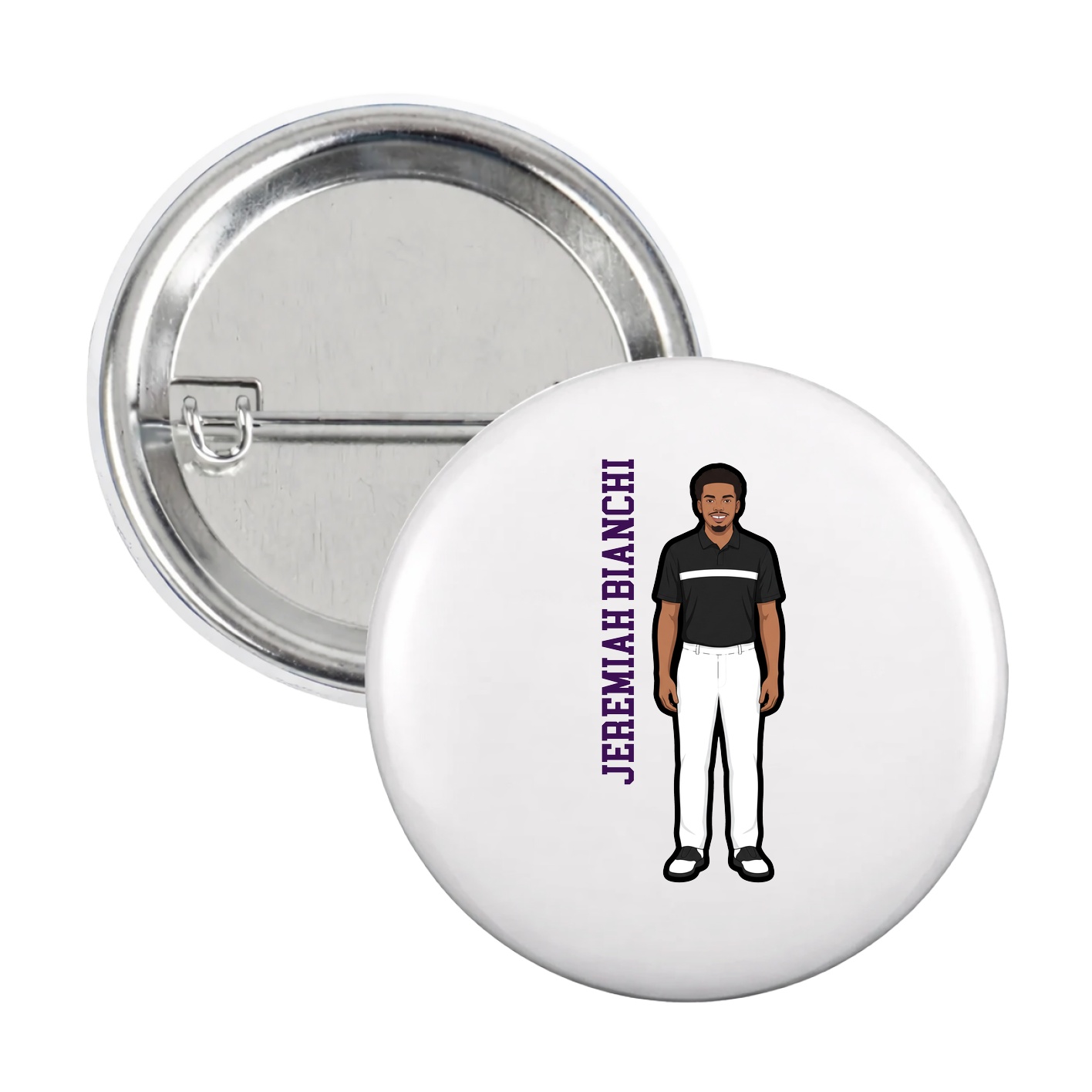 Game Day Button — Name Vertical in White