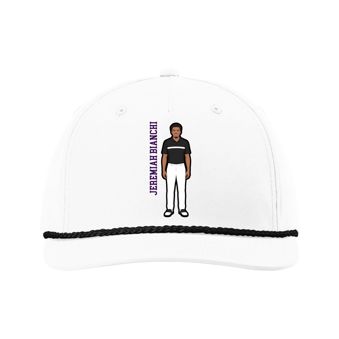 Five-Panel Classic Rope Cap — Name Vertical in White