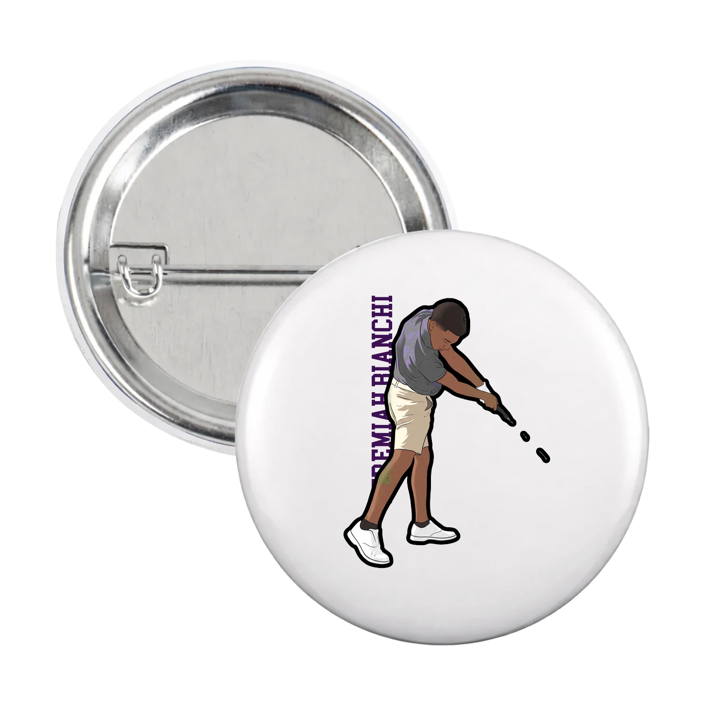 Game Day Button — Name Vertical in White