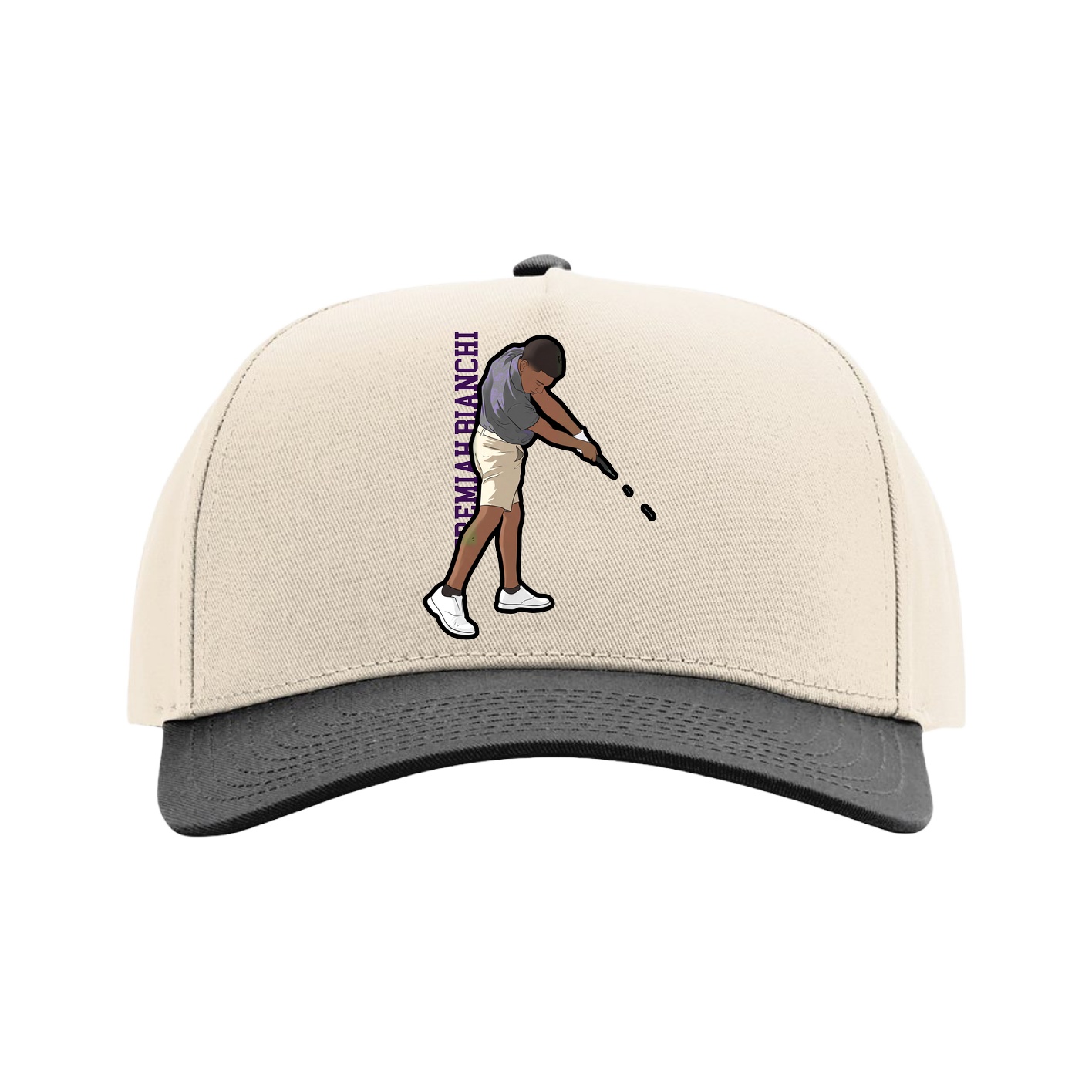 Full Fabric Five-Panel Champ Cap — Name Vertical in Cream/Black
