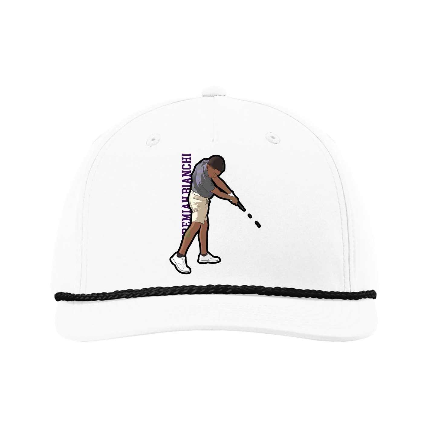 Five-Panel Classic Rope Cap — Name Vertical in White
