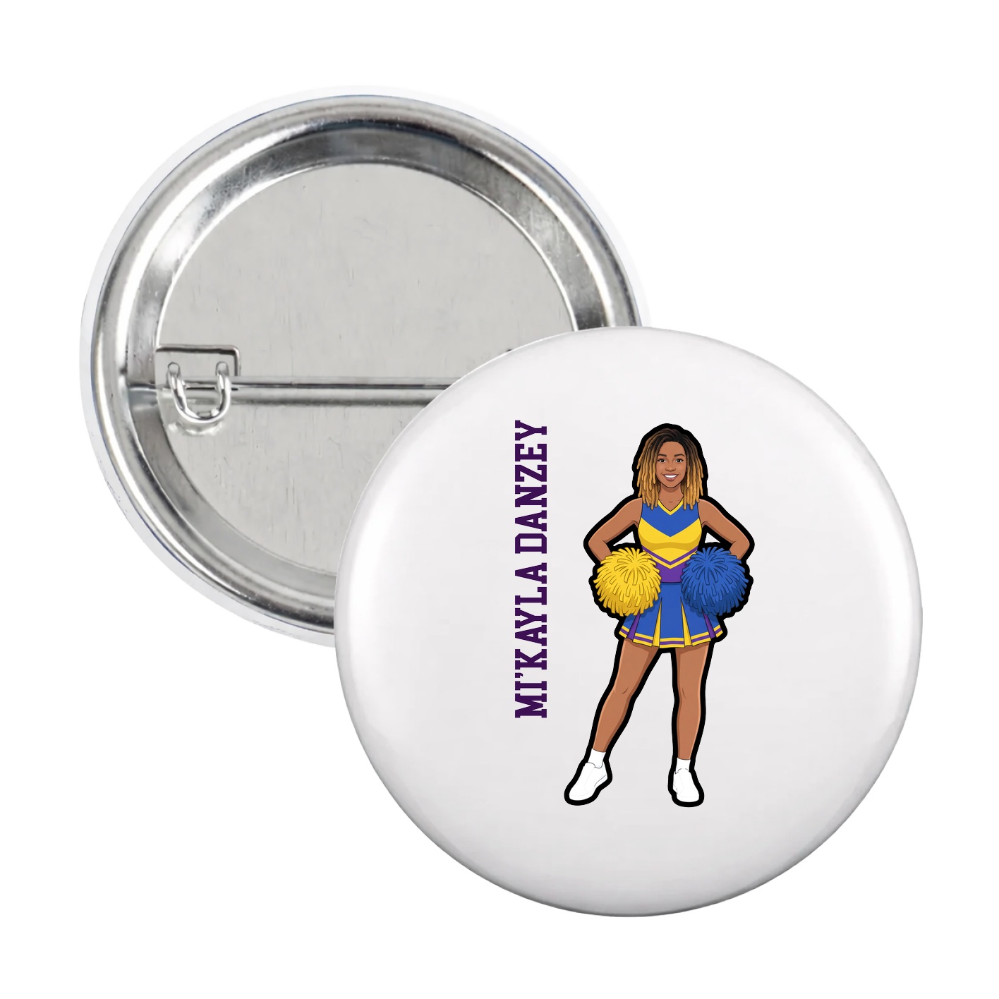Game Day Button — Name Vertical in White