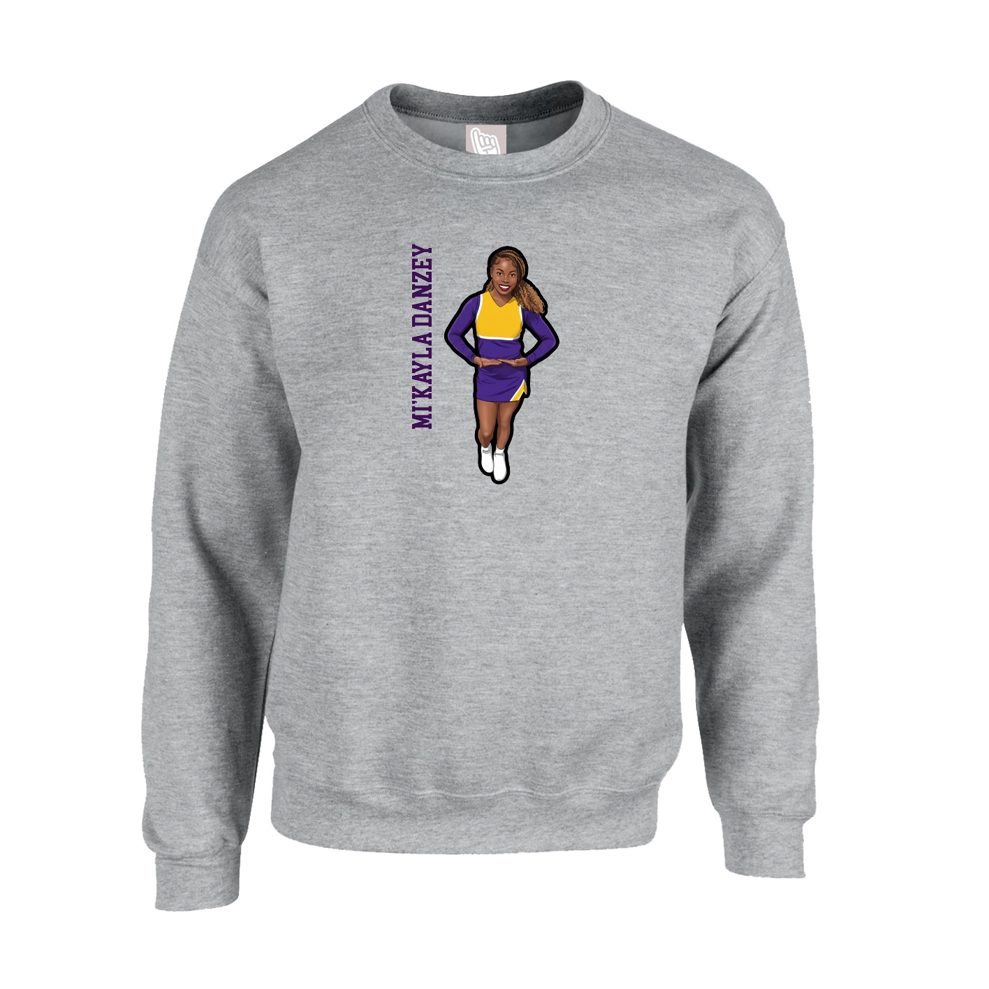 Fleece Crew — Name Vertical in Grey