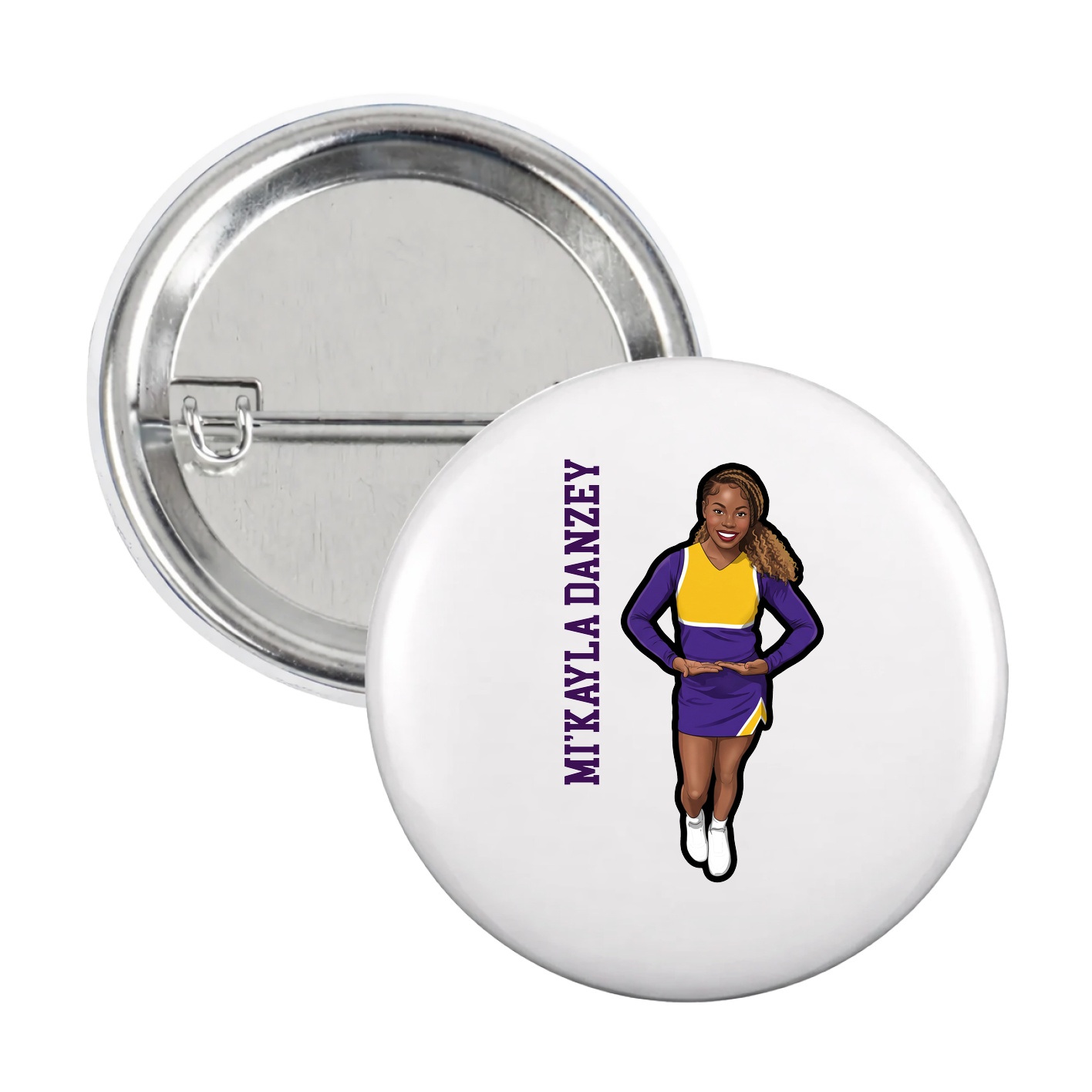 Game Day Button — Name Vertical in White