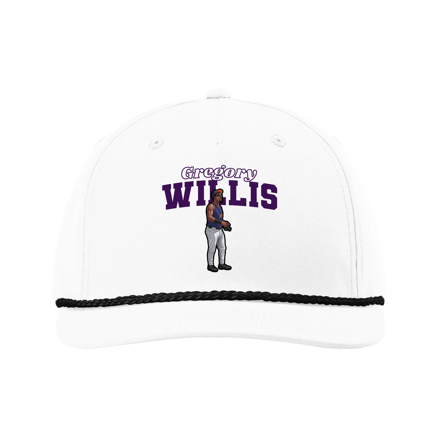 Five-Panel Classic Rope Cap — Name Arch in White