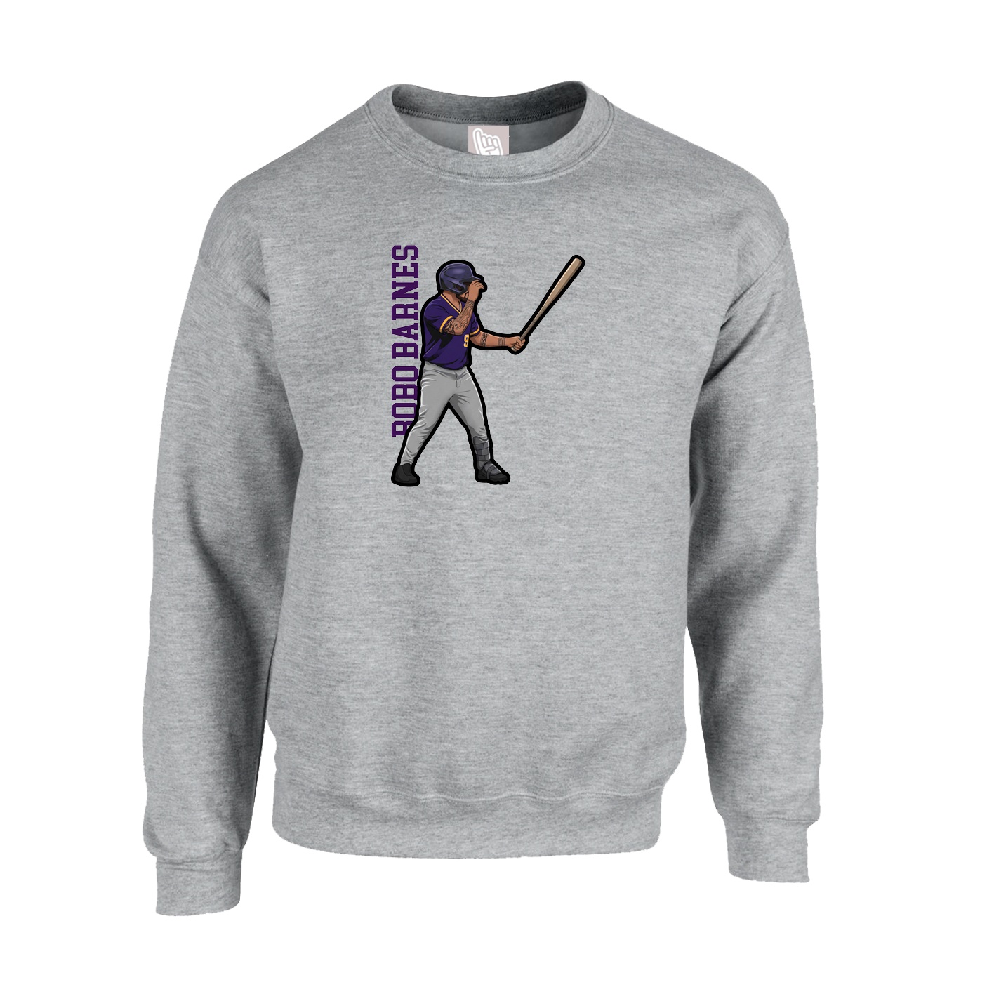 Fleece Crew — Name Vertical in Grey