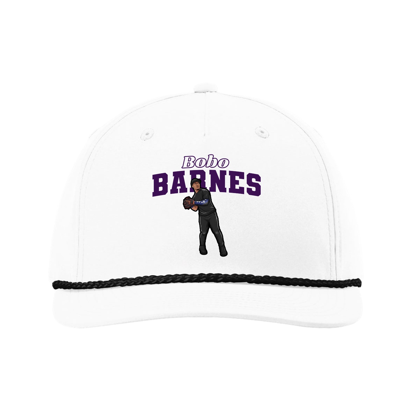 Five-Panel Classic Rope Cap — Name Arch in White