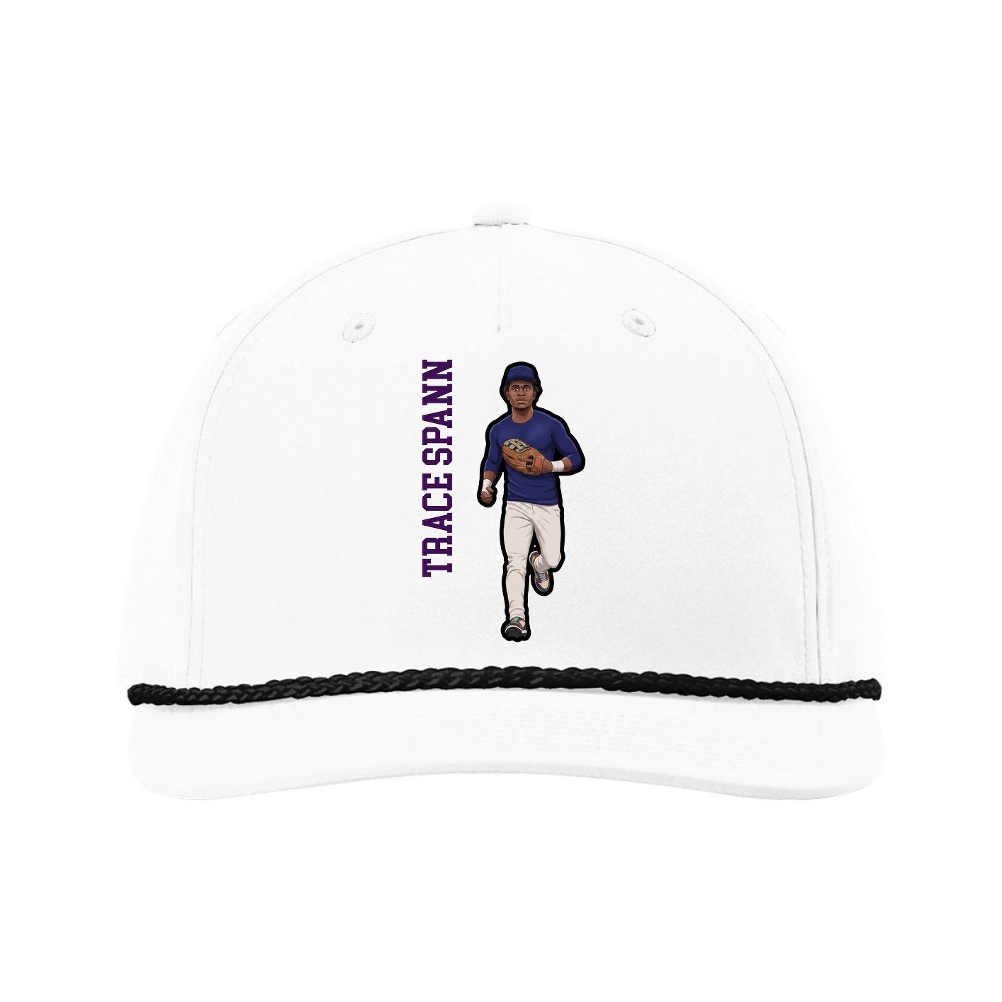 Five-Panel Classic Rope Cap — Name Vertical in White