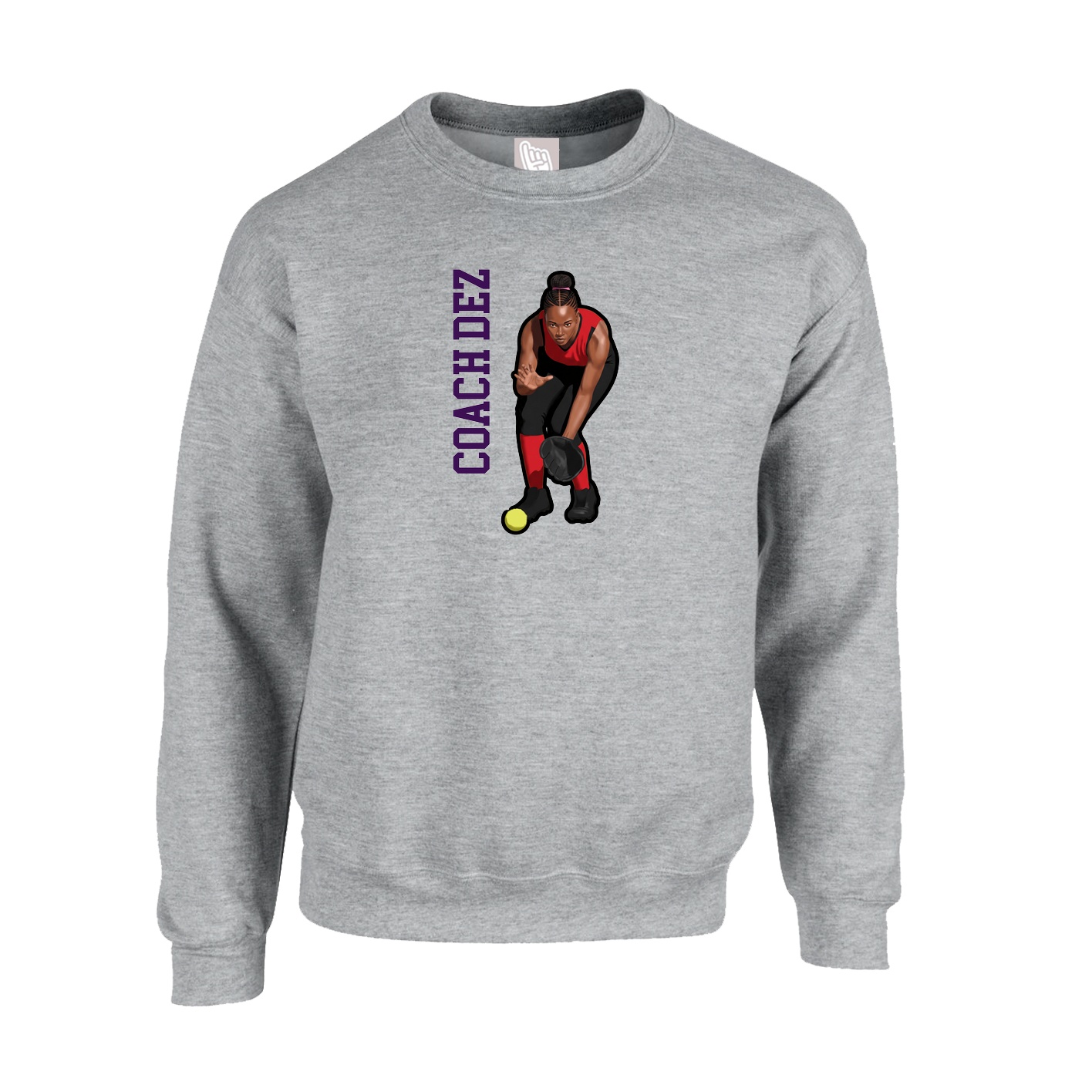 Fleece Crew — Name Vertical in Grey