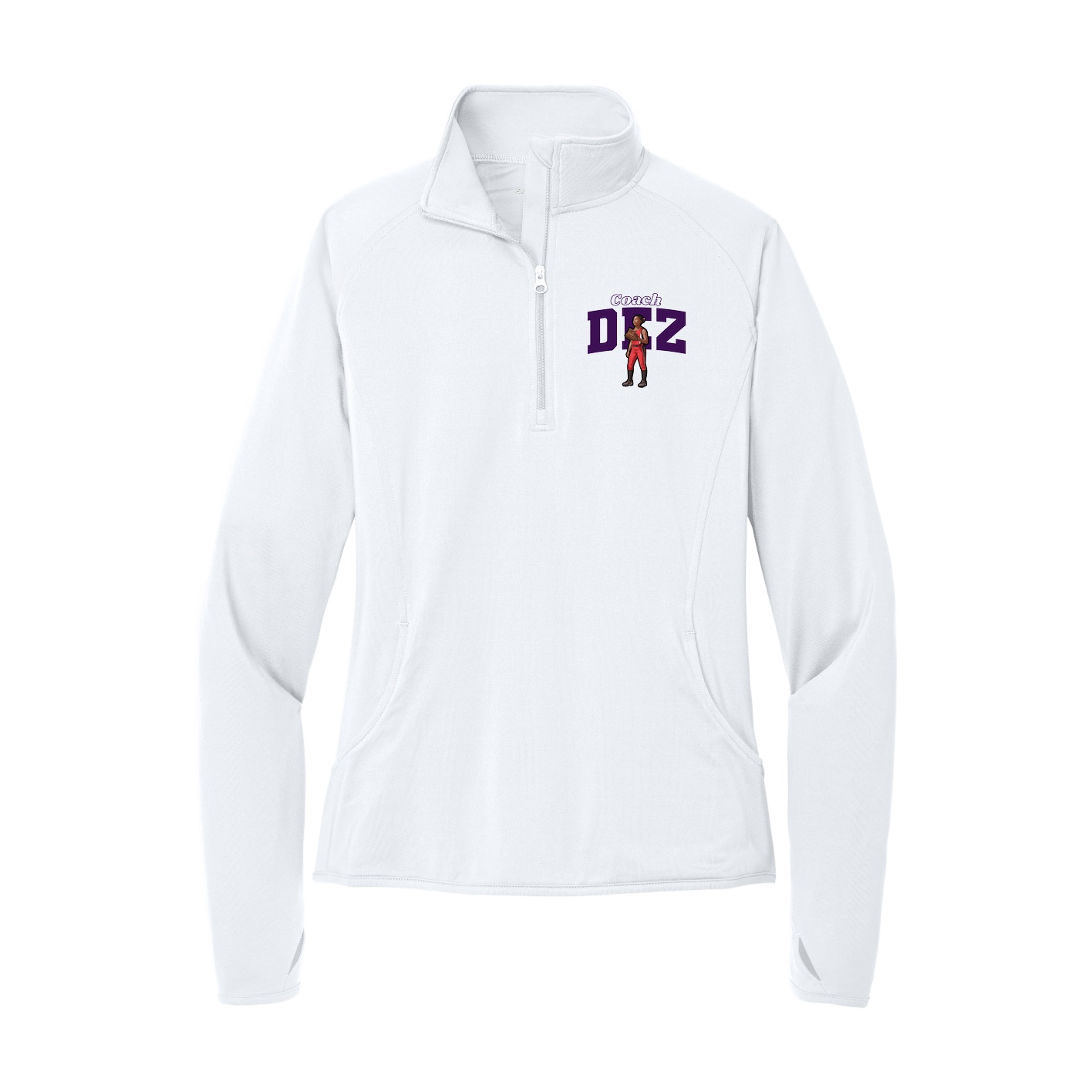 Women's Q-Zip Pullover — Name Arch in White