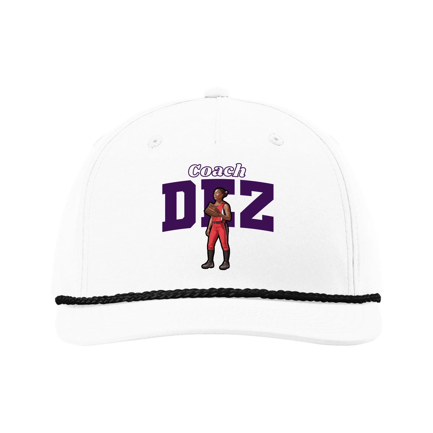 Five-Panel Classic Rope Cap — Name Arch in White