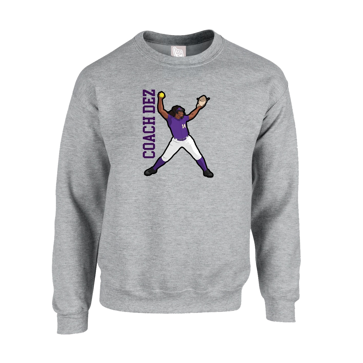 Fleece Crew — Name Vertical in Grey