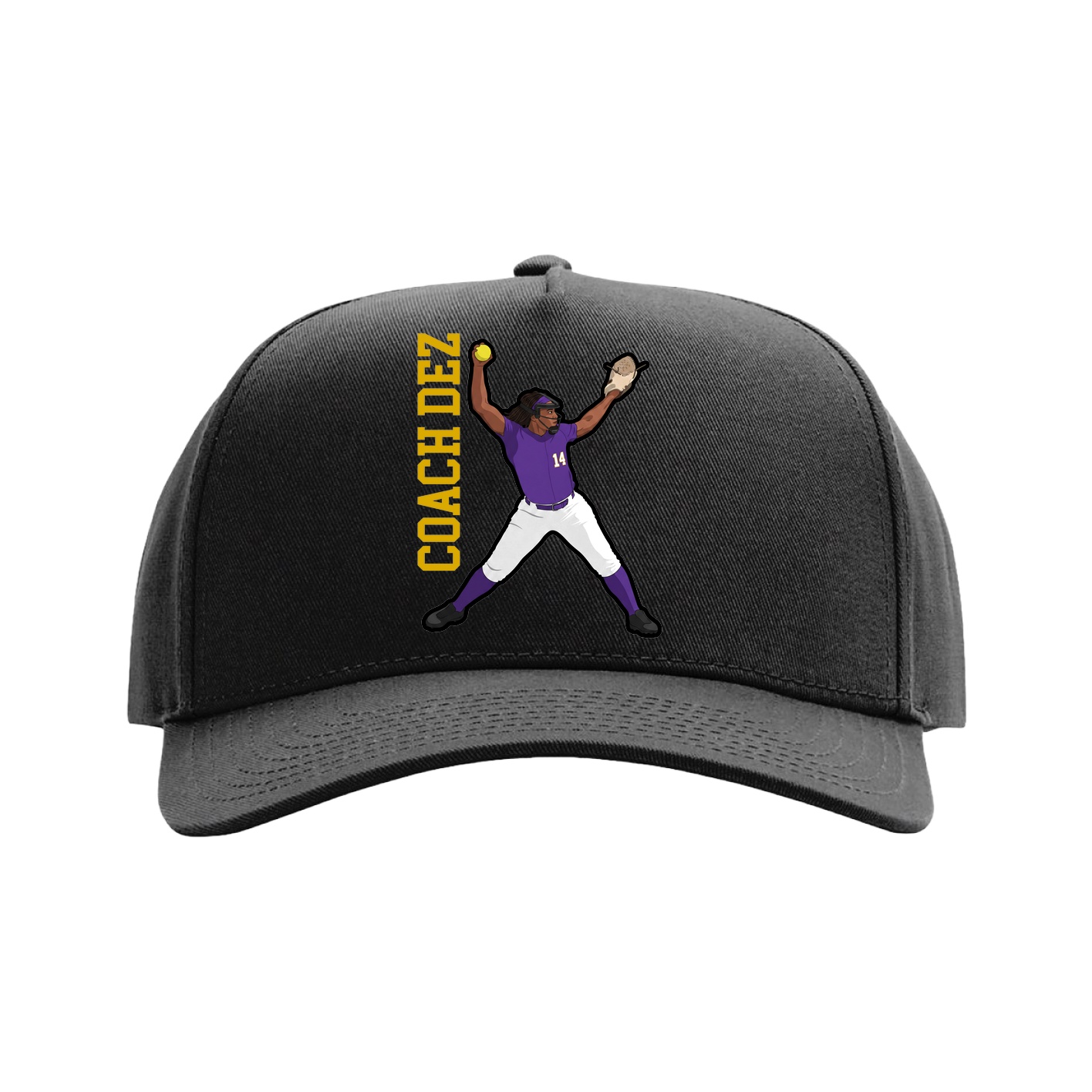 Full Fabric Five-Panel Champ Cap — Name Vertical in Black