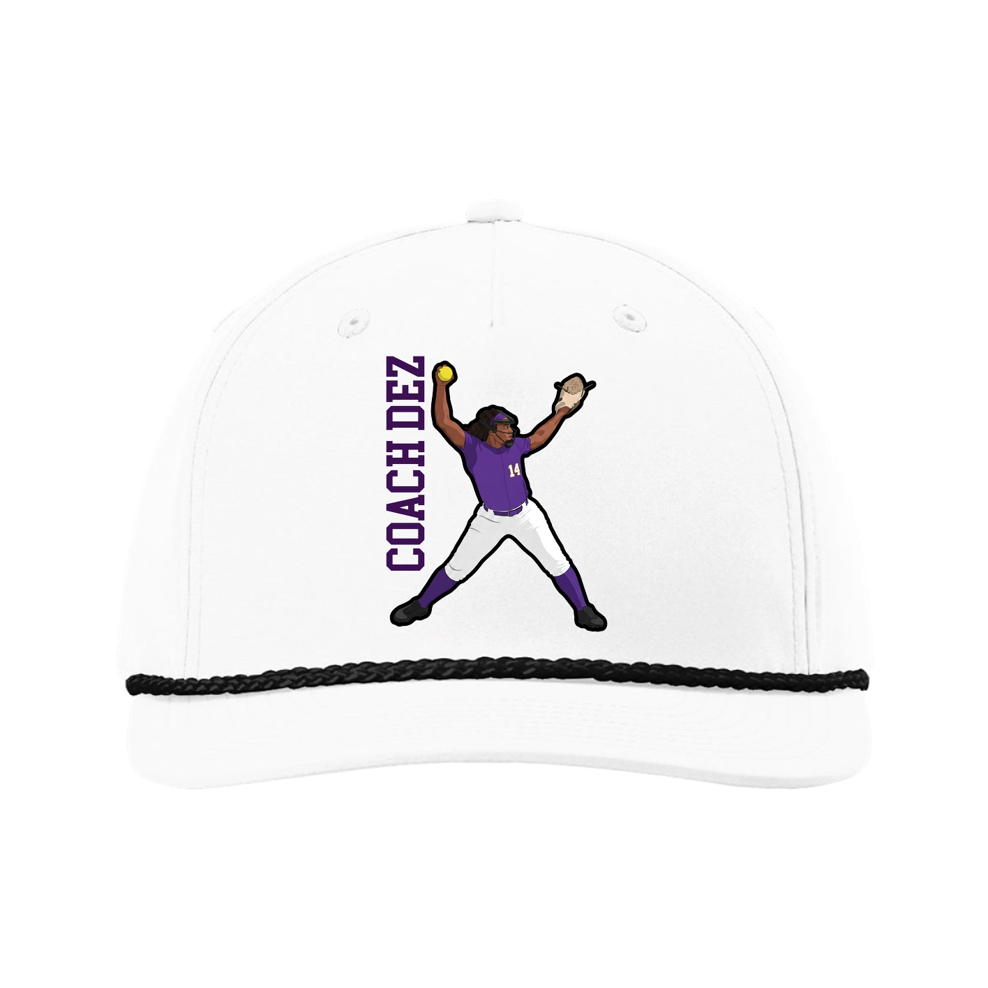 Five-Panel Classic Rope Cap — Name Vertical in White