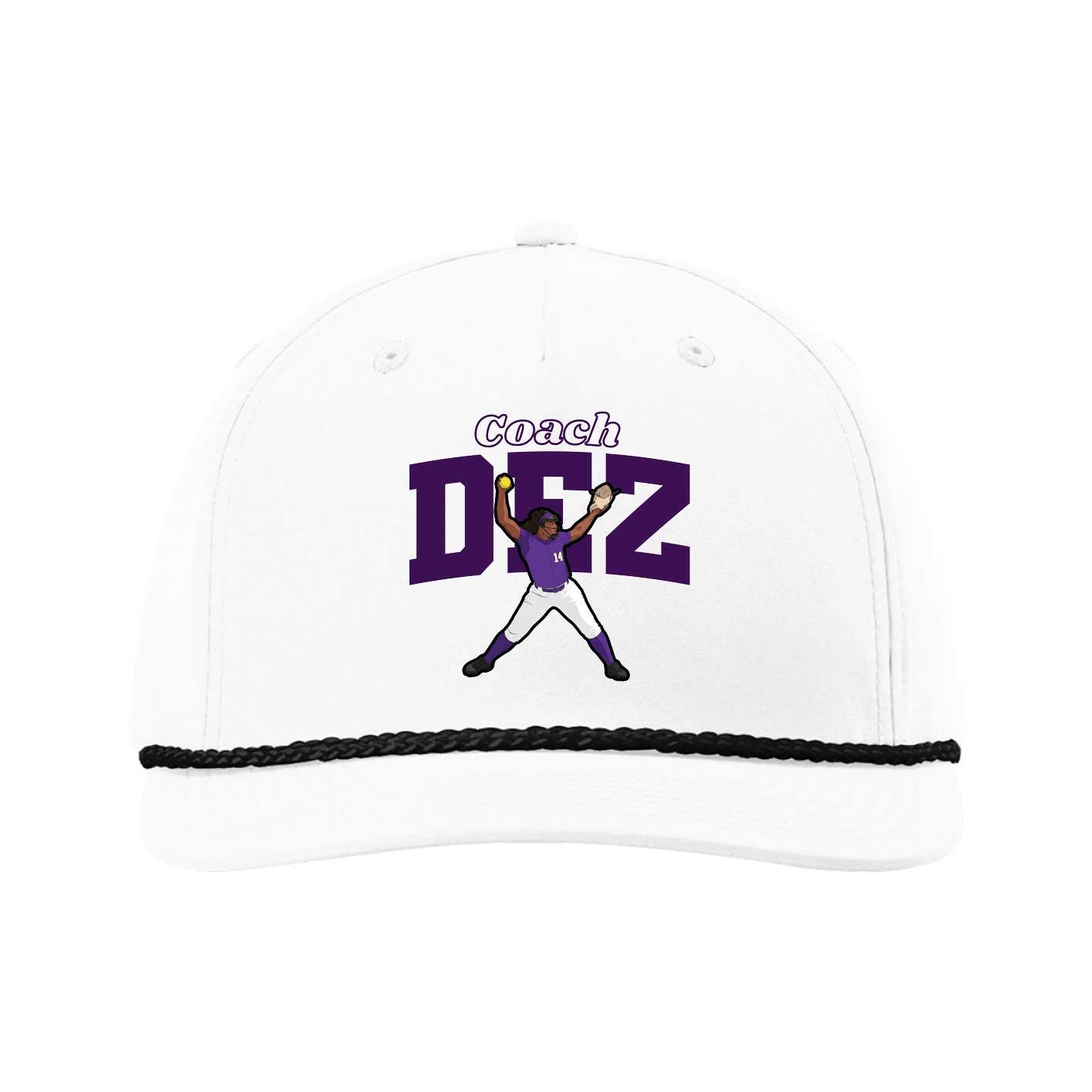 Five-Panel Classic Rope Cap — Name Arch in White
