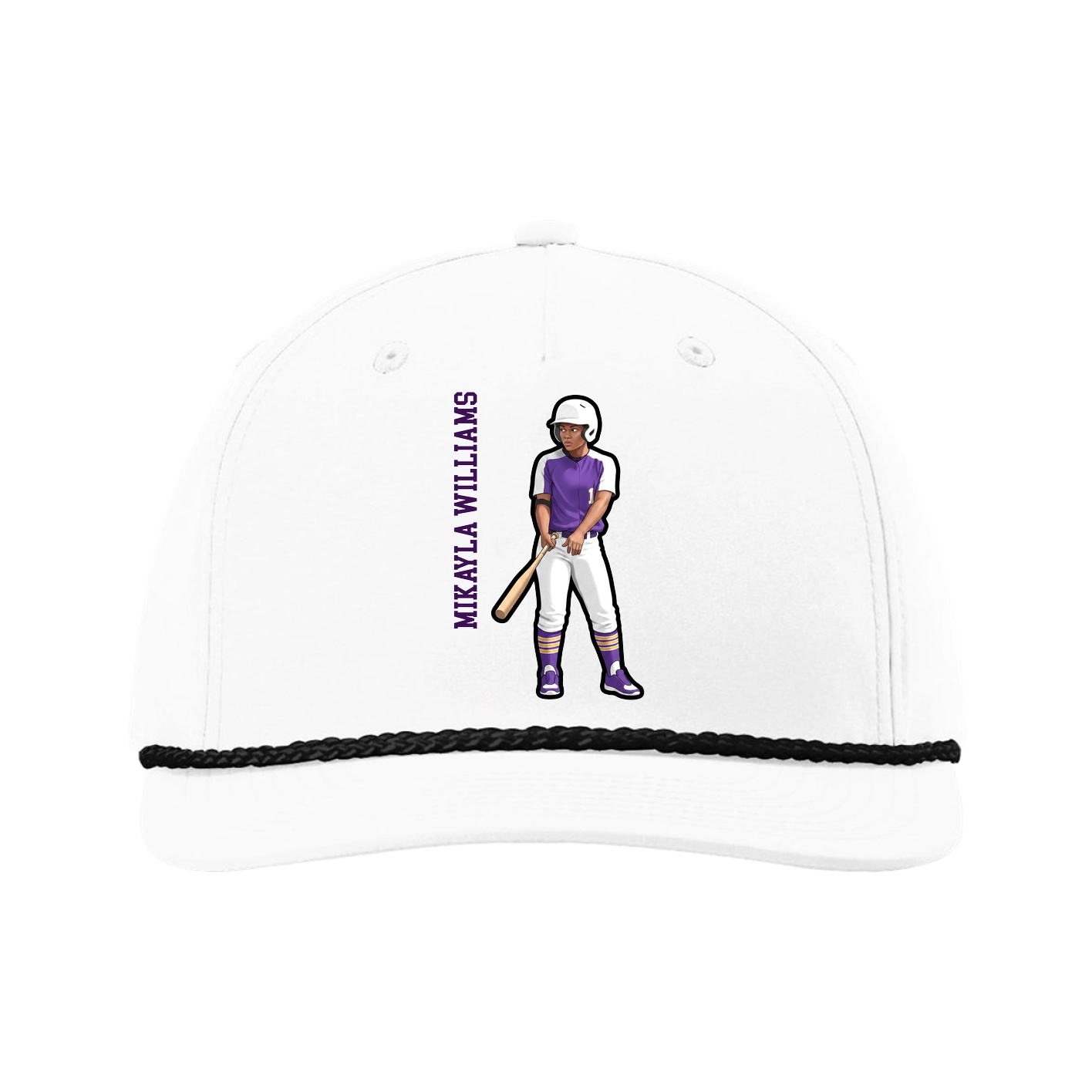 Five-Panel Classic Rope Cap — Name Vertical in White