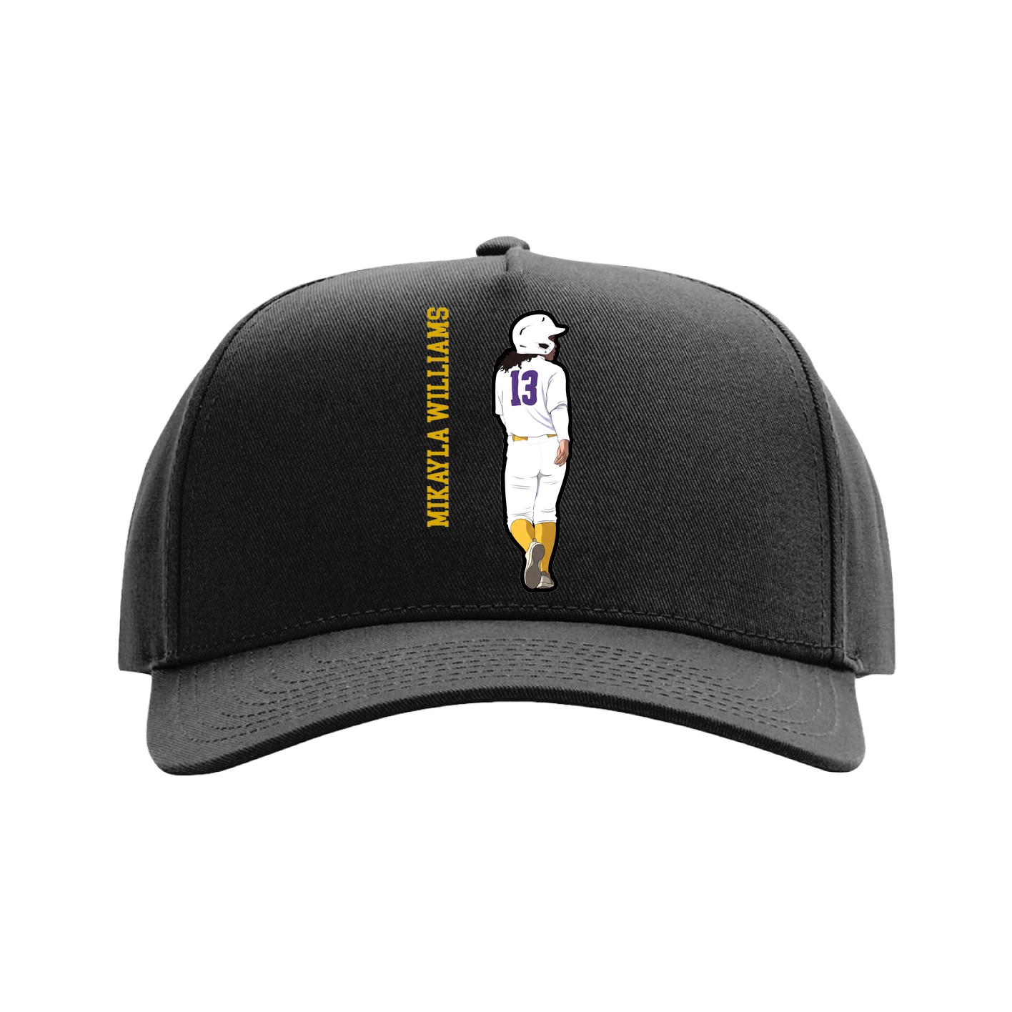 Full Fabric Five-Panel Champ Cap — Name Vertical in Black