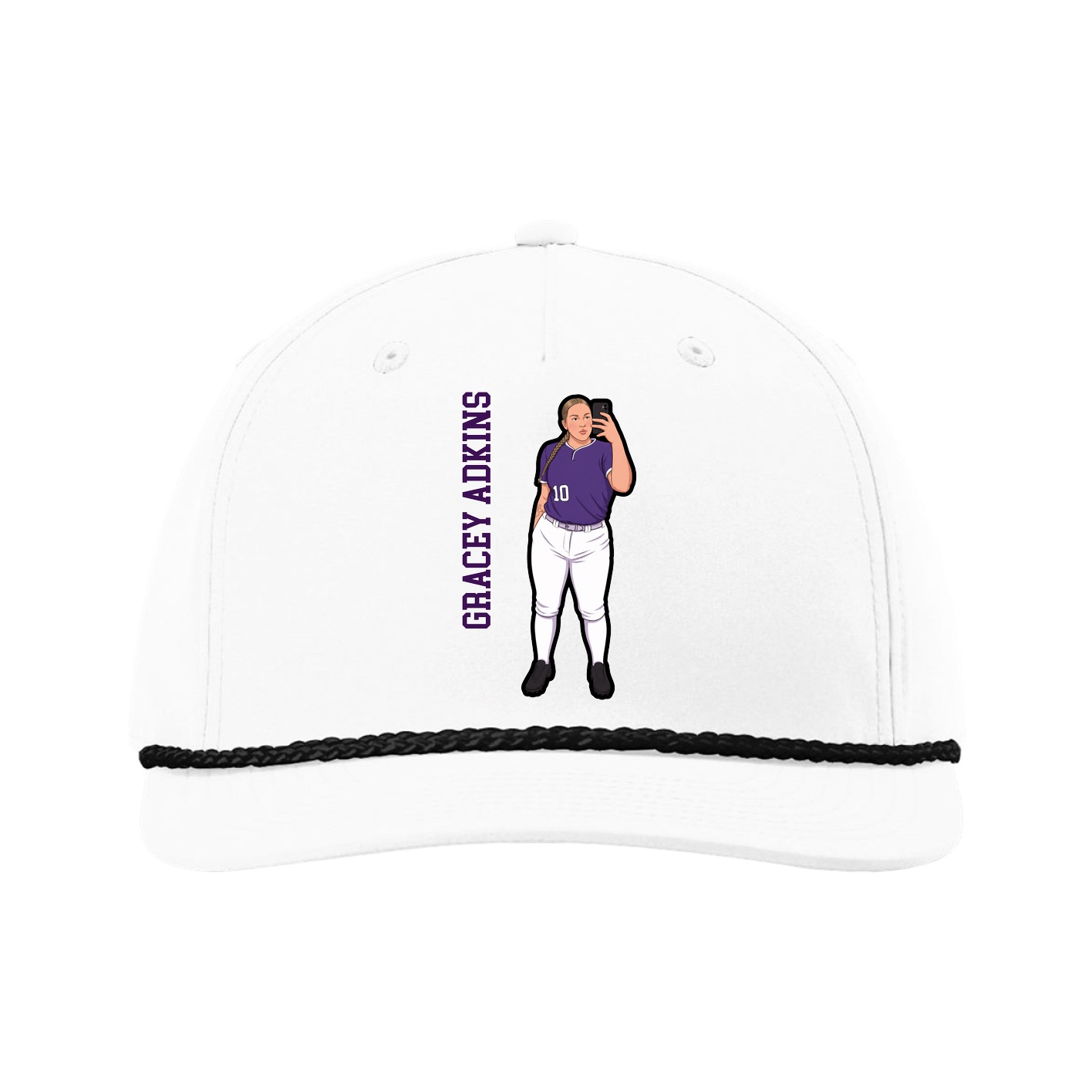 Five-Panel Classic Rope Cap — Name Vertical in White