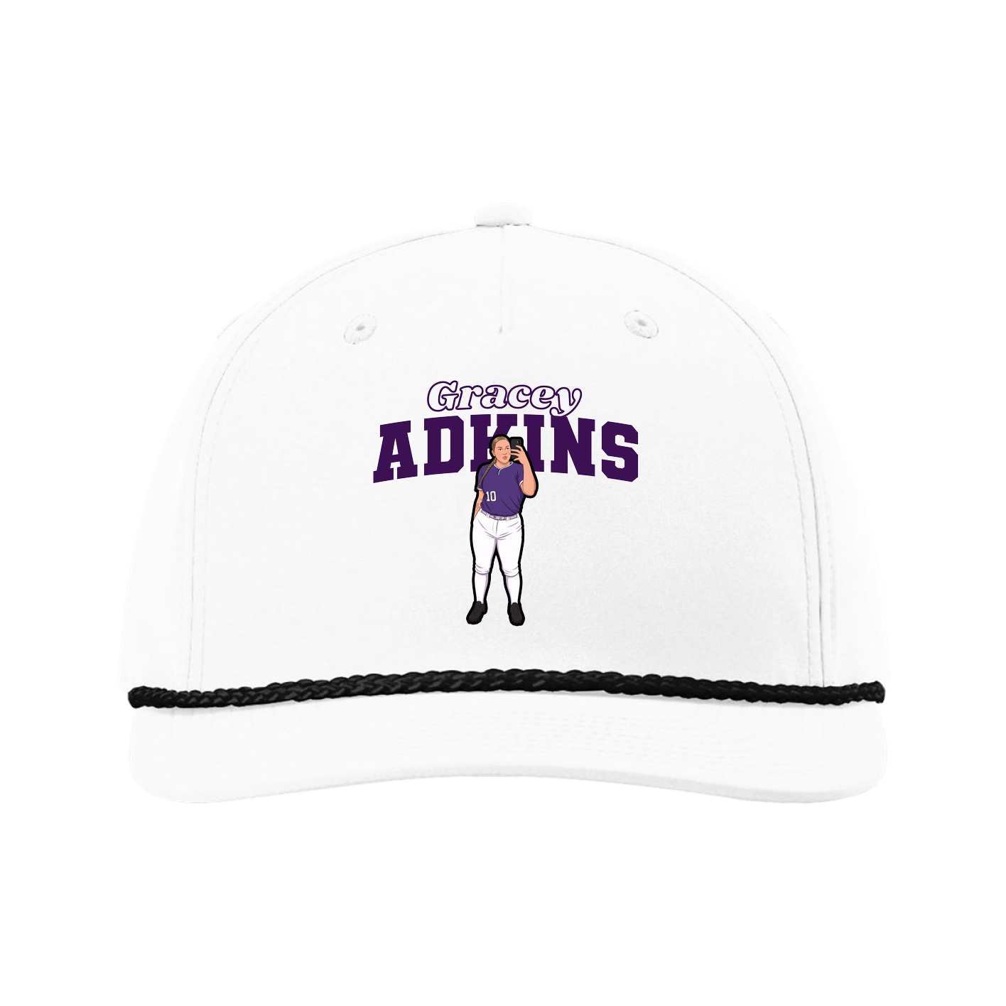 Five-Panel Classic Rope Cap — Name Arch in White