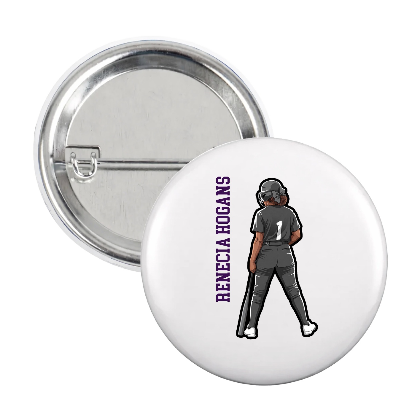 Game Day Button — Name Vertical in White