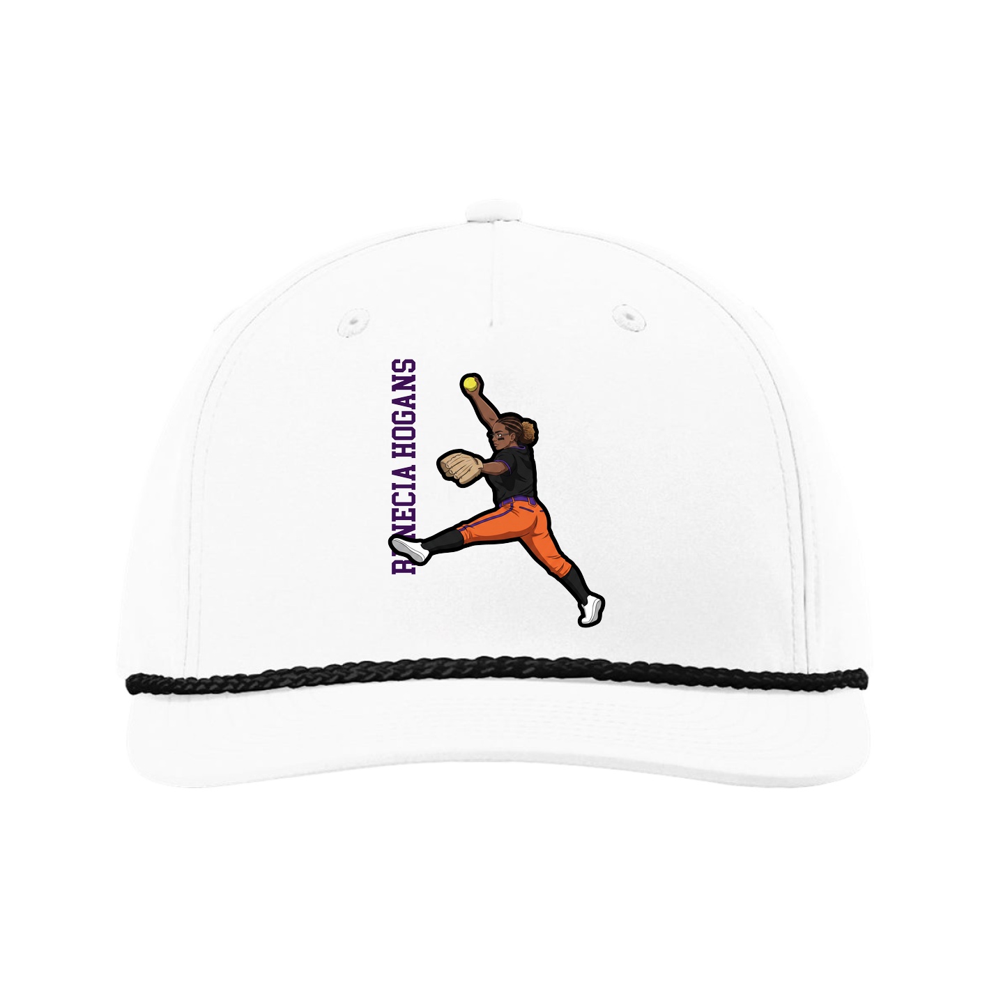 Five-Panel Classic Rope Cap — Name Vertical in White