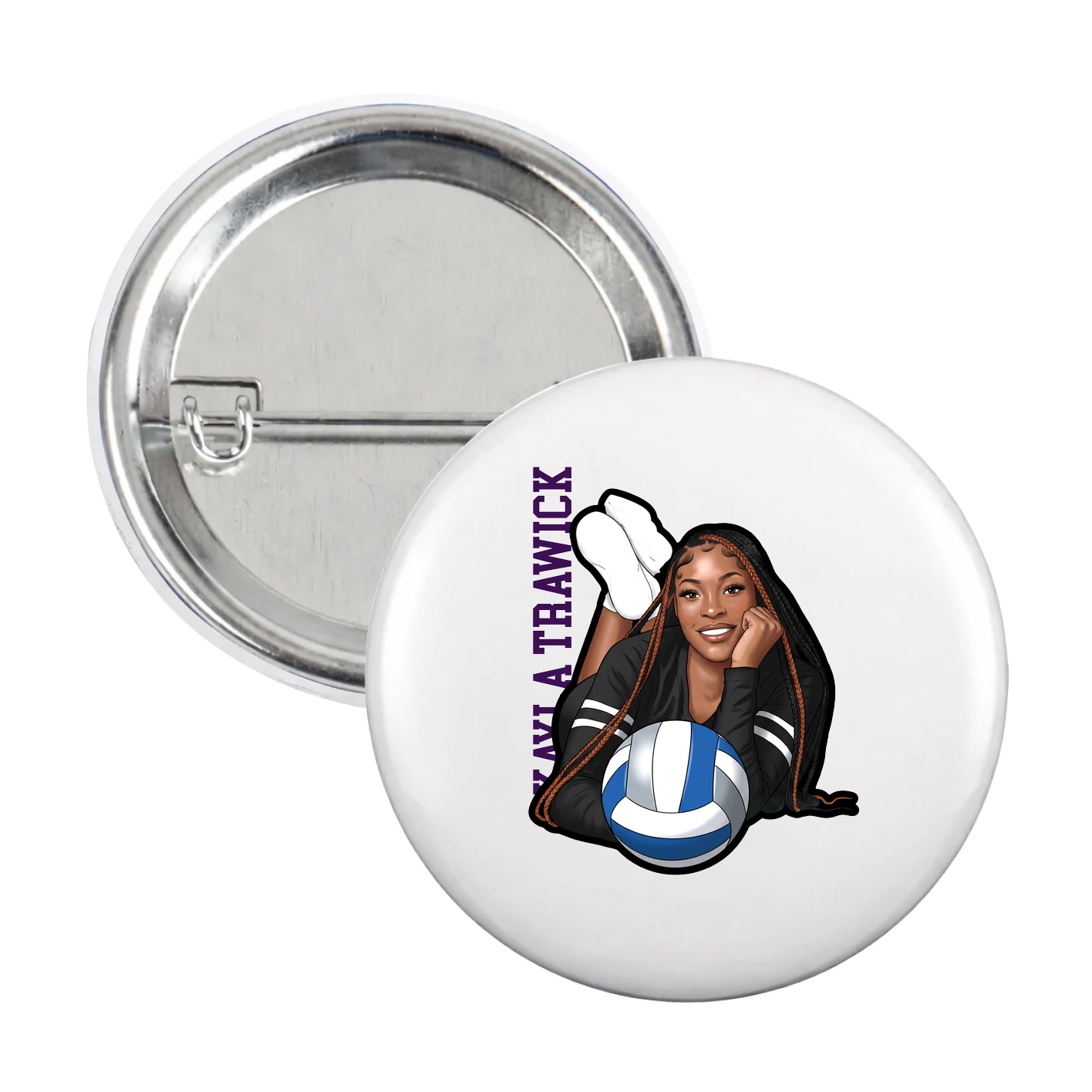 Game Day Button — Name Vertical in White