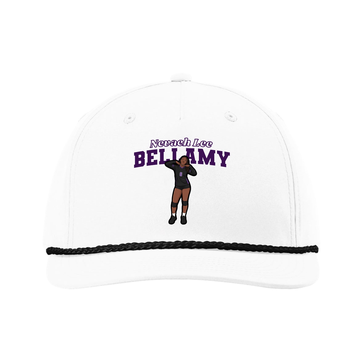 Five-Panel Classic Rope Cap — Name Arch in White